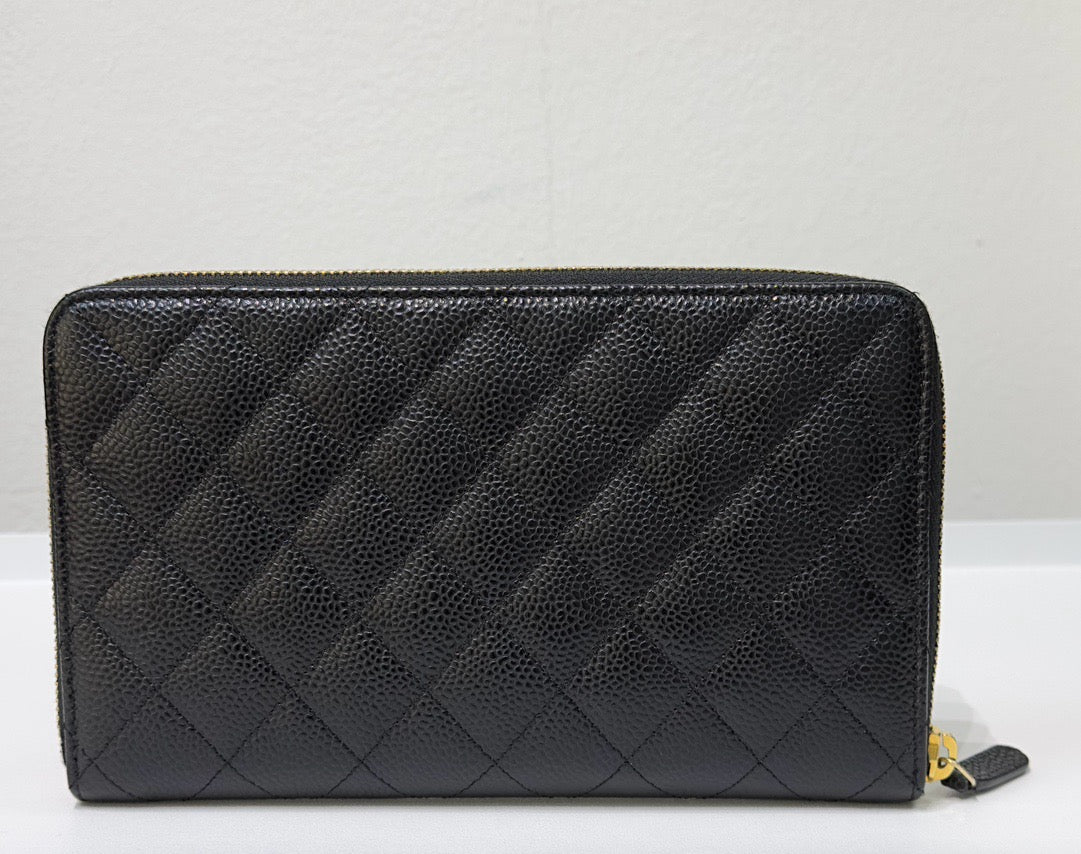 Chanel Quilted Caviar Leather CC Long Wallet Black GHW