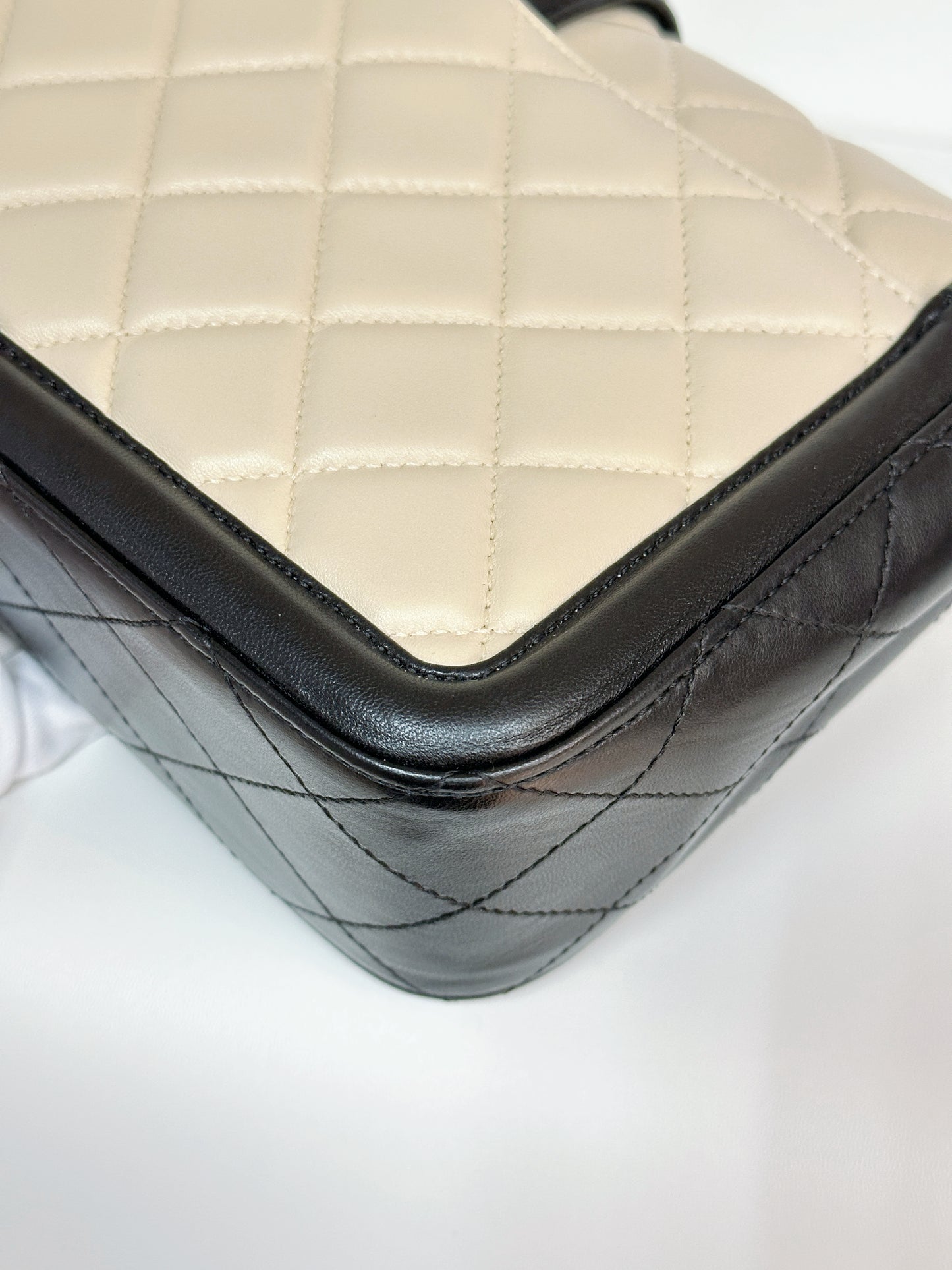 Chanel Medium Lambskin Quilted Elegant CC Flap Beige Black GHW