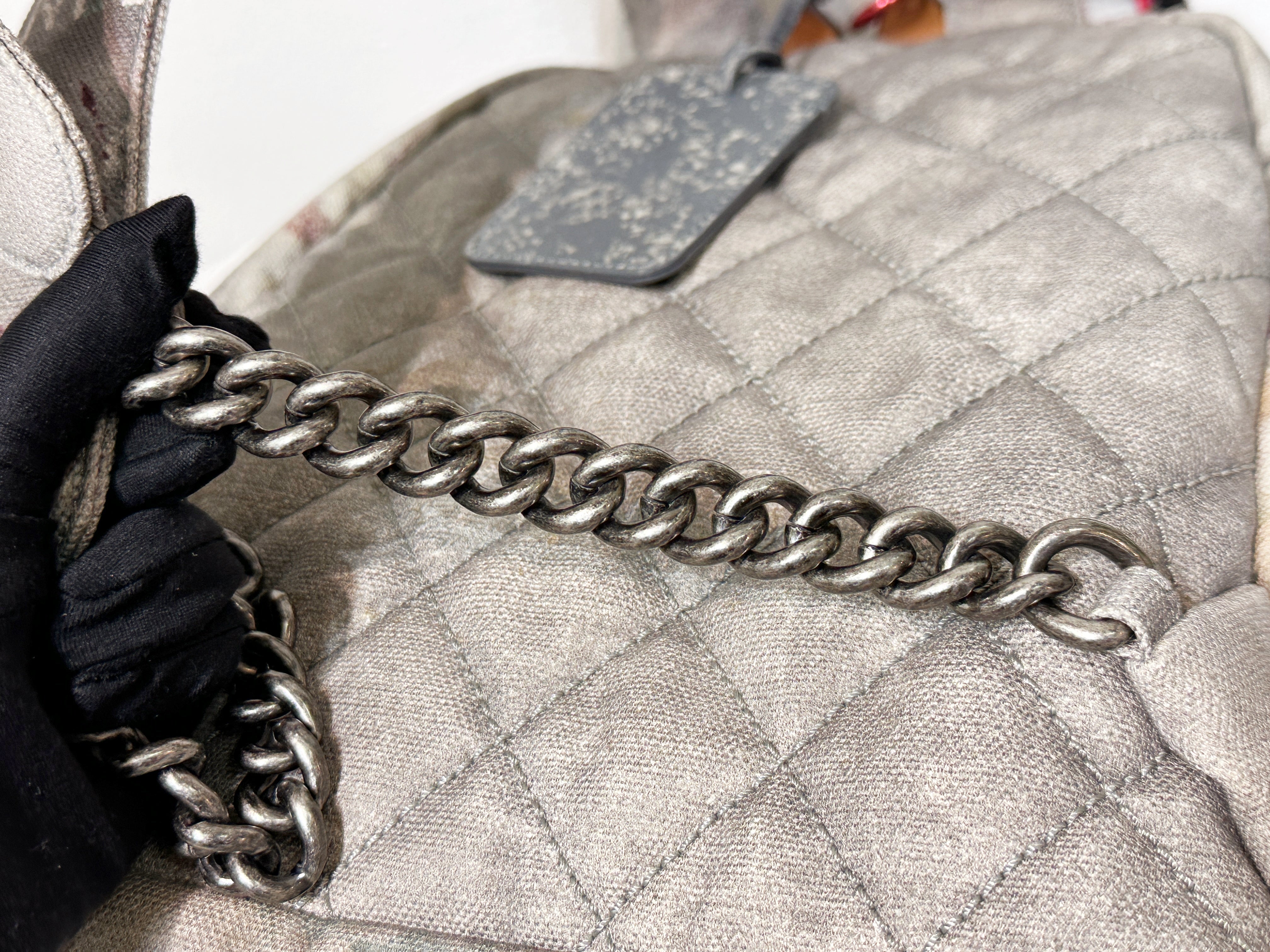 Preloved authentic Chanel Graffiti Printed Canvas Medium Backpack Grey