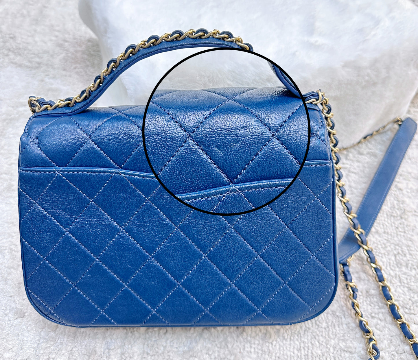 CHANEL Infinity Chain Quilted Leather Crossbody Bag Blue