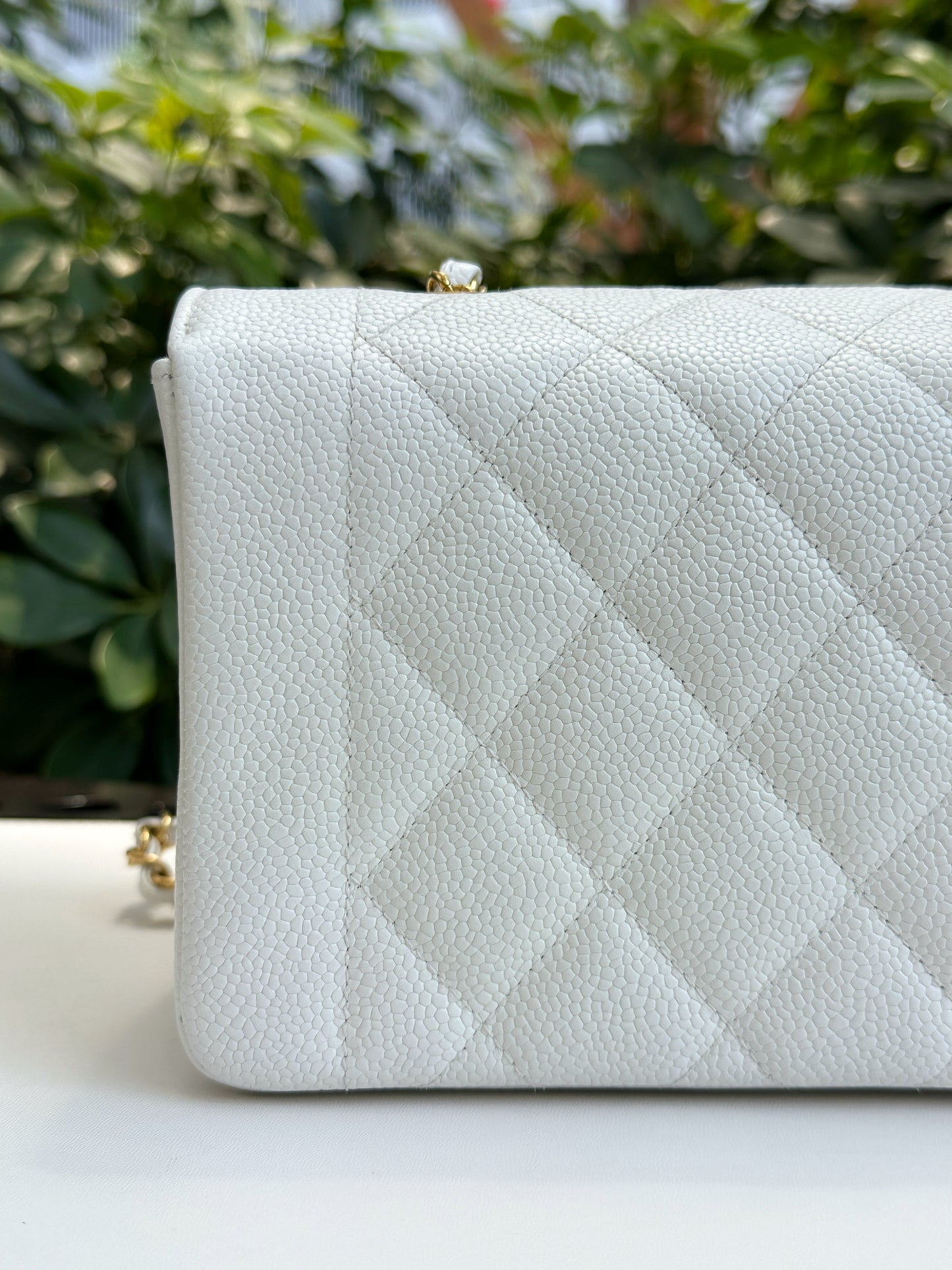 Chanel Vintage Quilted Diana Flap Bag Caviar White 33 holo card