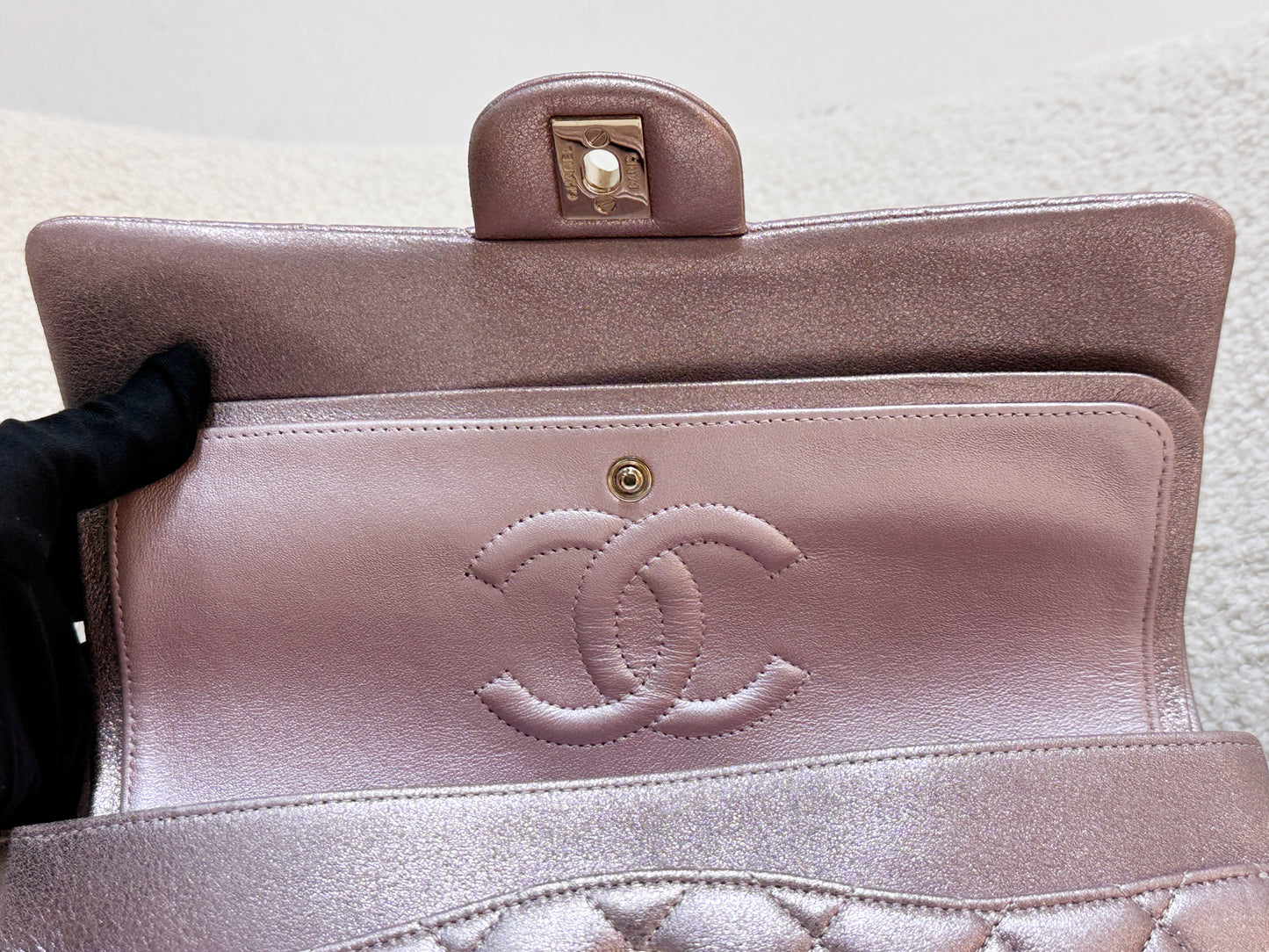 Chanel Classic Quilted Medium Double Flap Iridescent Pink (Calfskin)LGHW 1998 holo card