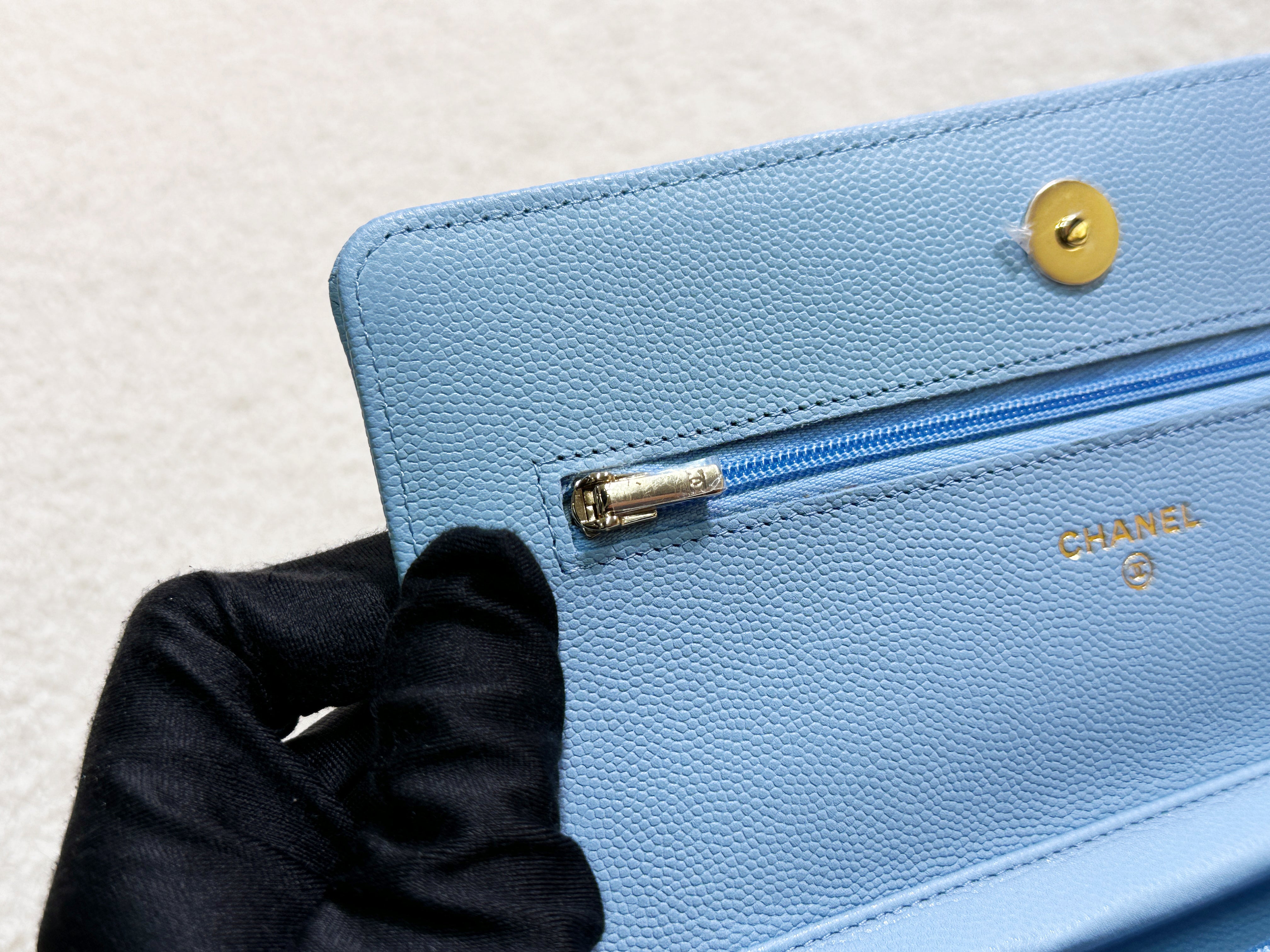 Chanel Classic Wallet on Chain Caviar Blue GHW G1L4 microchip