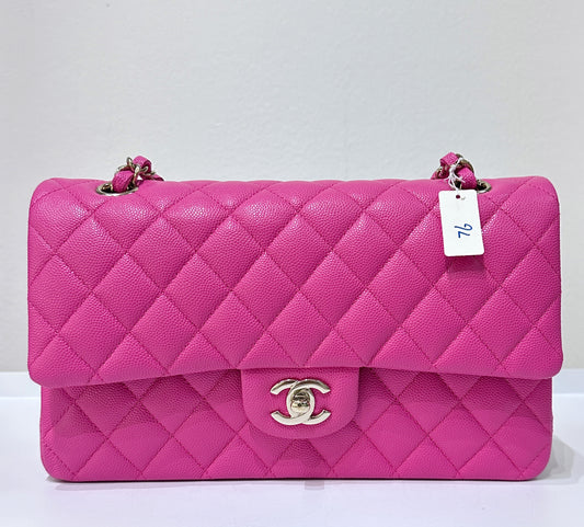 Chanel Classic Medium Double Flap 22P HotPink Quilted Caviar with light gold hardware