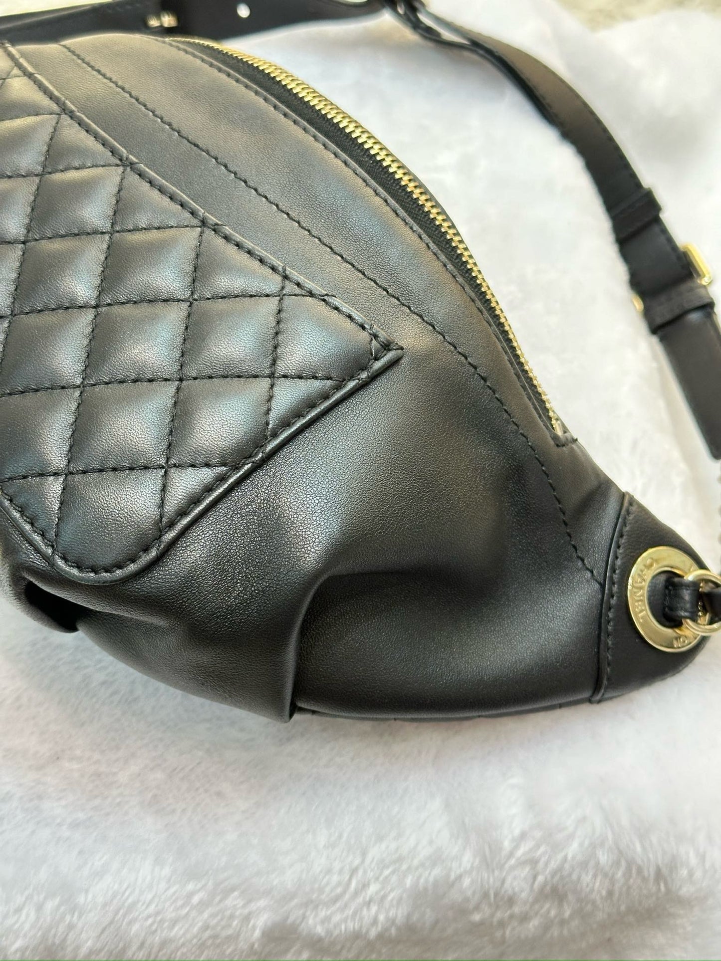 Chanel Lambskin Quilted Waist Bag Fanny Pack Black GHW