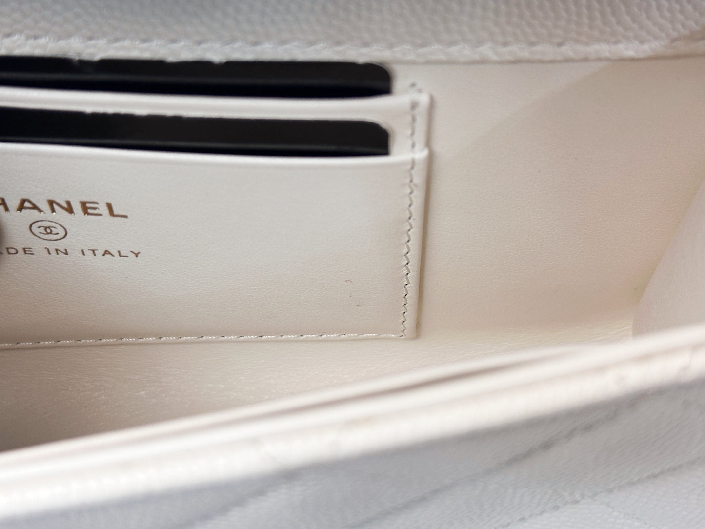 Chanel 23P Top Handle Kelly Clutch with Chain in White Caviar GHW