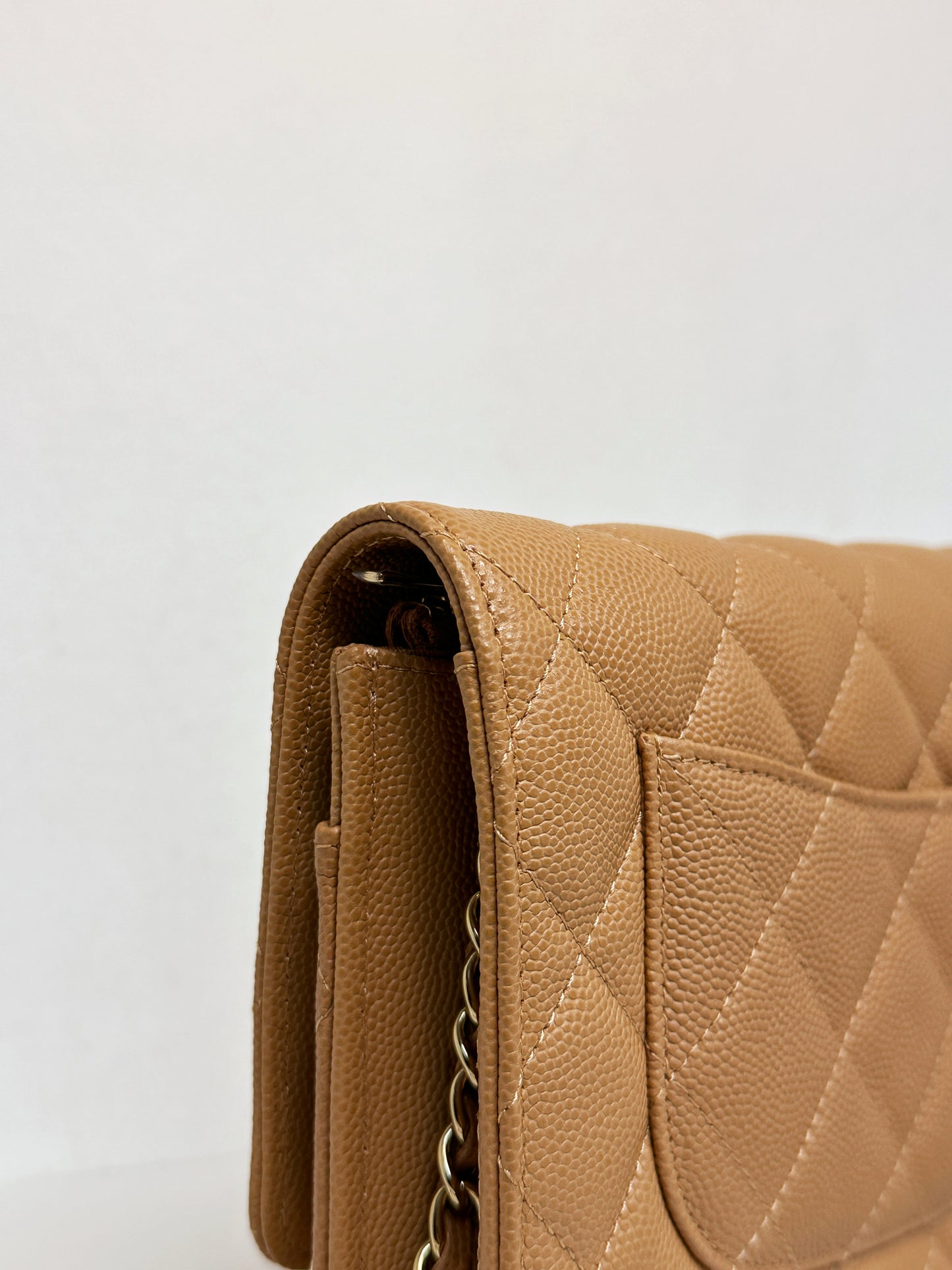 Chanel 23P Caramel Dark Beige Caviar Classic Quilted Wallet on chain LGHW UK27 microchip