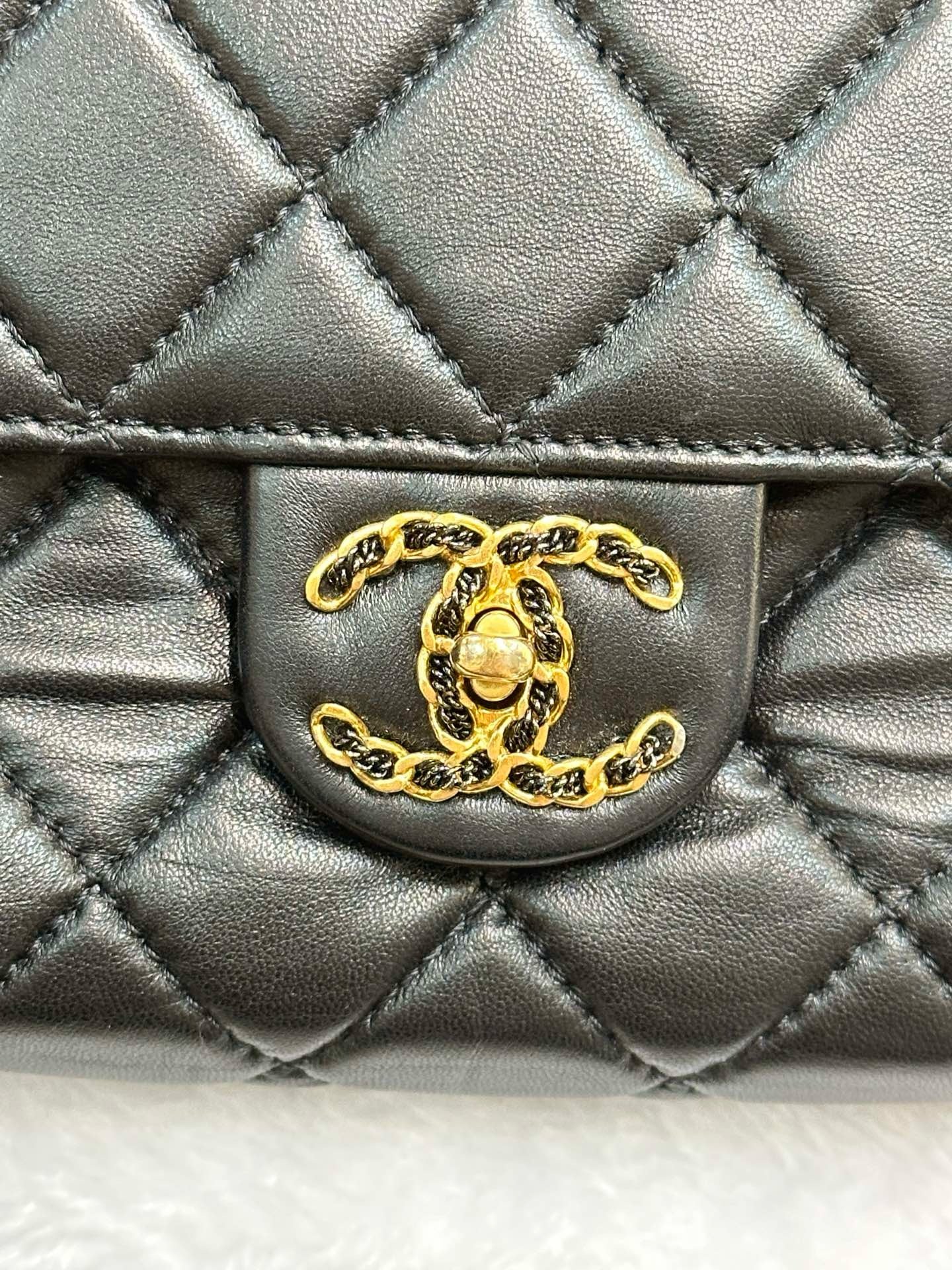 Chanel Small Black Quilted Lambskin Chain Flap GHW