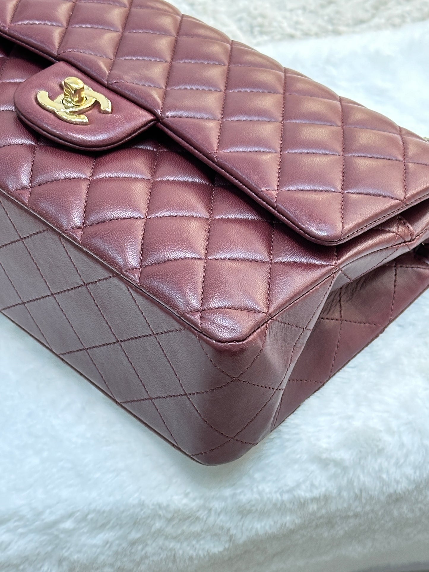 CHANEL Lambskin Quilted Medium Double Flap Burgundy