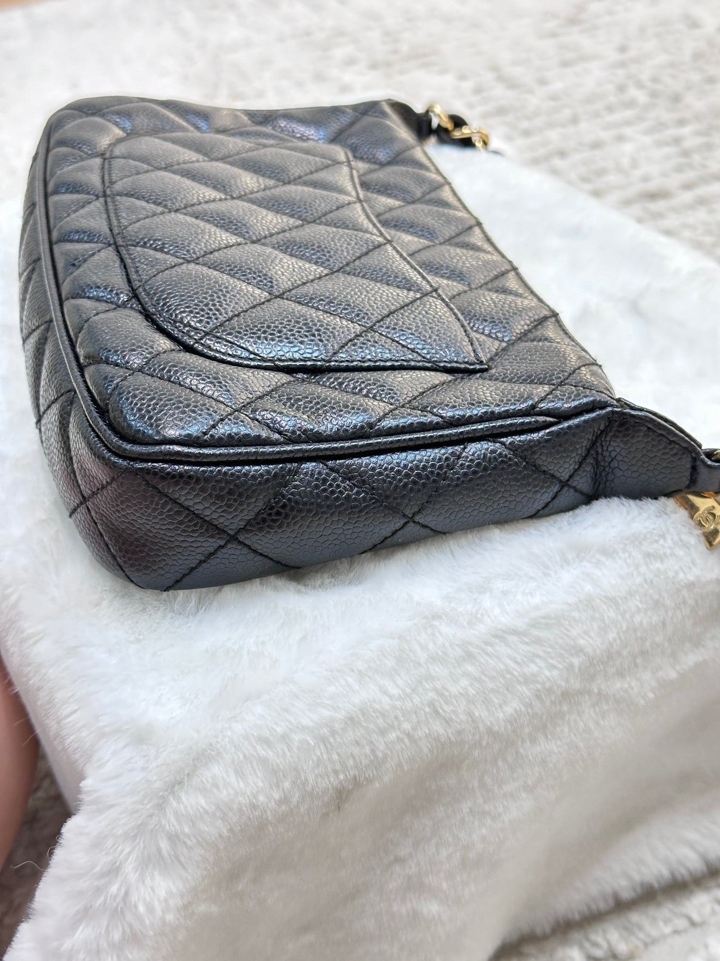 Chanel Small Caviar Quilted Pochette Shoulder Bag Black GHW