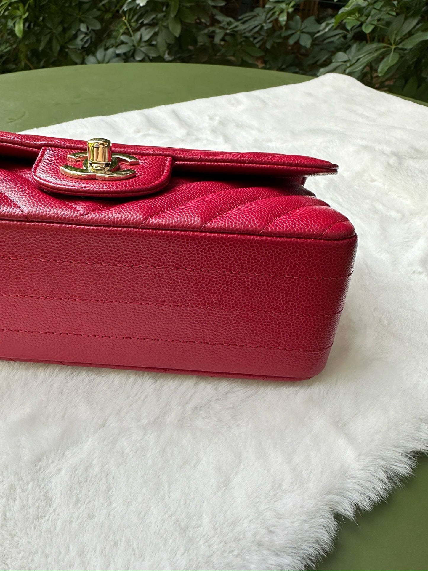 Chanel Mini Rectangle Chevron Red Caviar with GHW