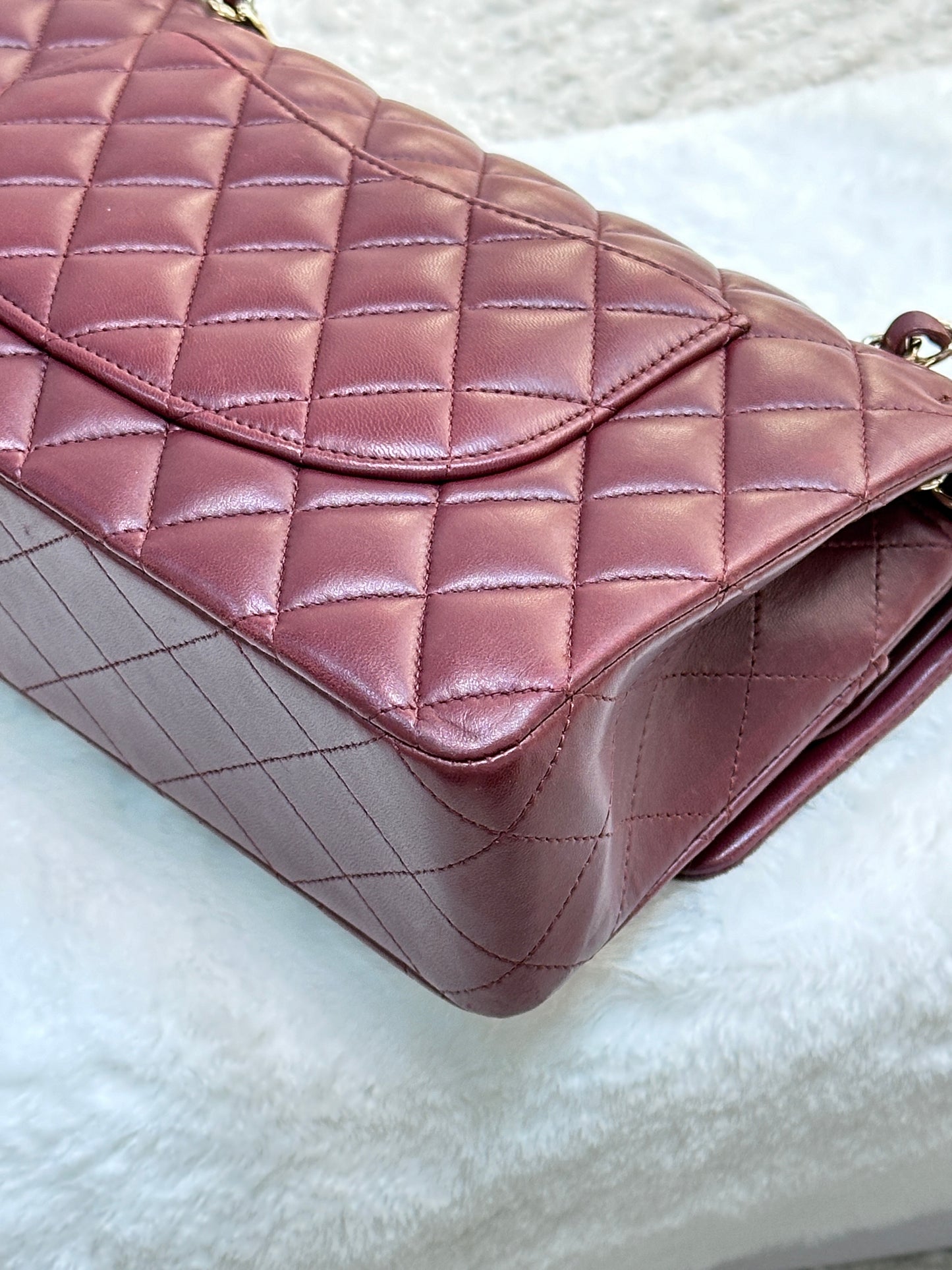 CHANEL Lambskin Quilted Medium Double Flap Burgundy