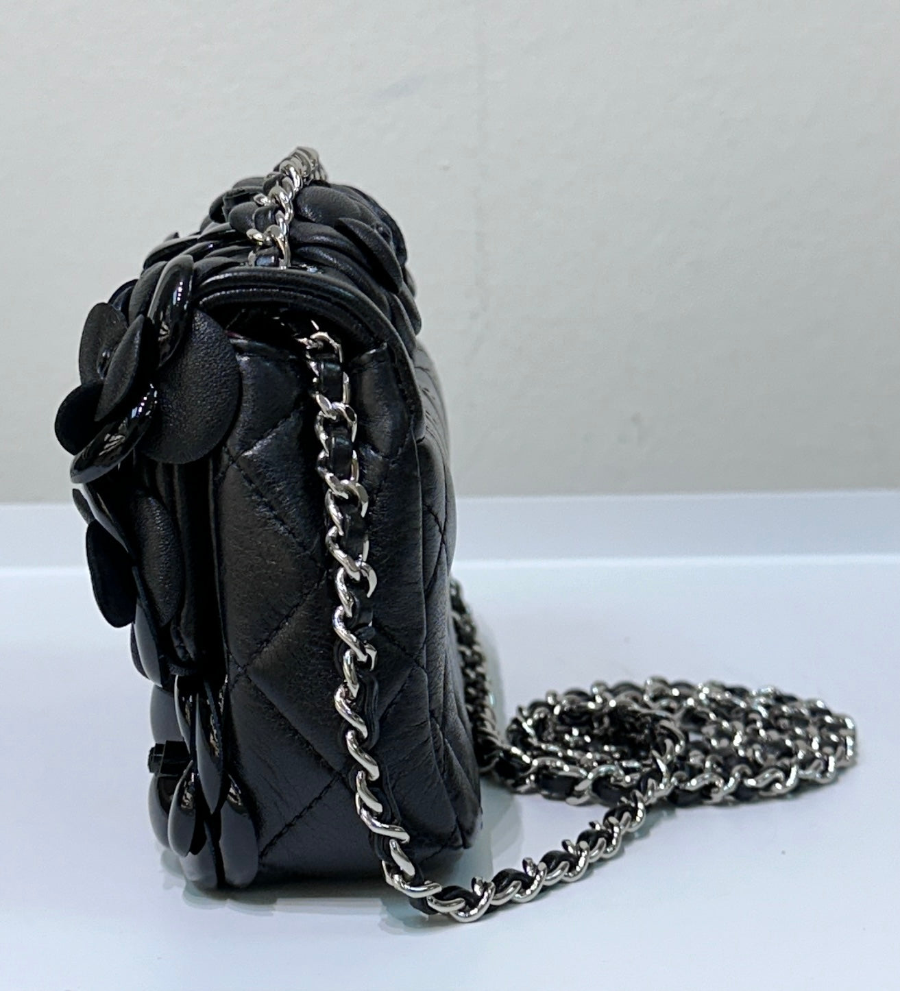 Chanel Limited Edition Black Camellia Mini Flap Bag.