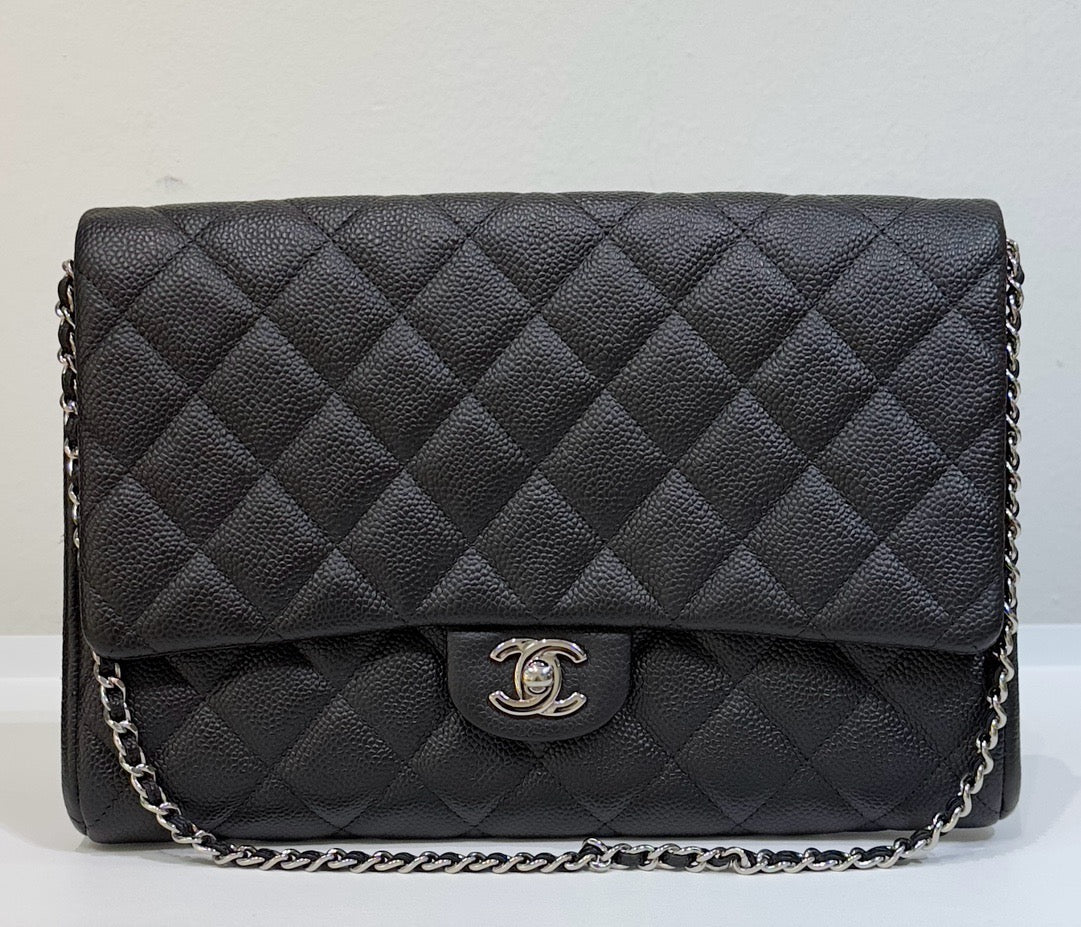 Chanel Black Quilted Caviar Leather Chain Flap Clutch Bag recolor (red to black )1799 holo