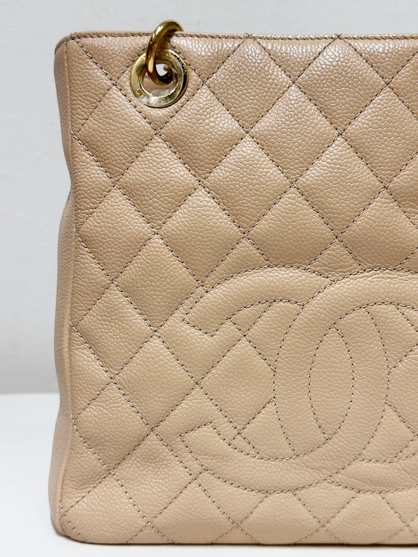 Chanel Caviar Quilted Petit Shopping Tote PST Beige GHW 1551 holo