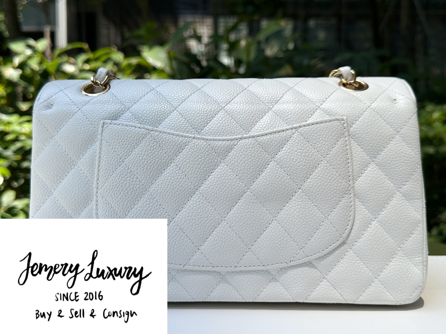 Chanel White Caviar Medium Classic Double Flap Bag 1350 holo