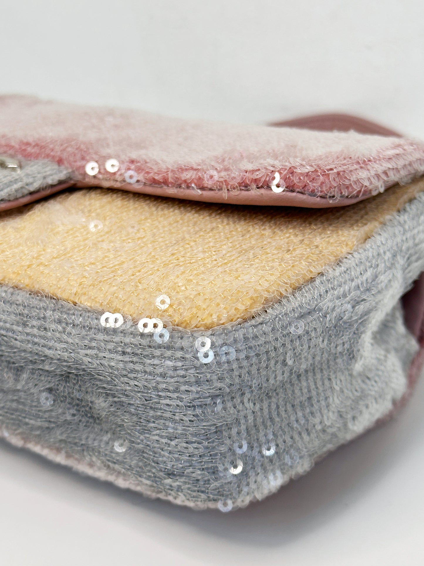 Chanel 18S Sequin Mini Waterfall Flap Pink Blue Yellow 2557 holo card