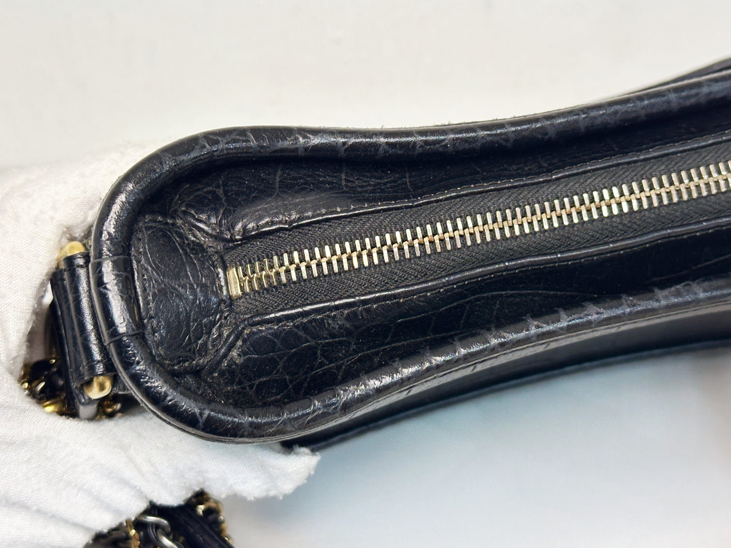 Chanel Small Gabrielle Hobo Bag Crocodile Embossed Calfskin Black 2822 holo card