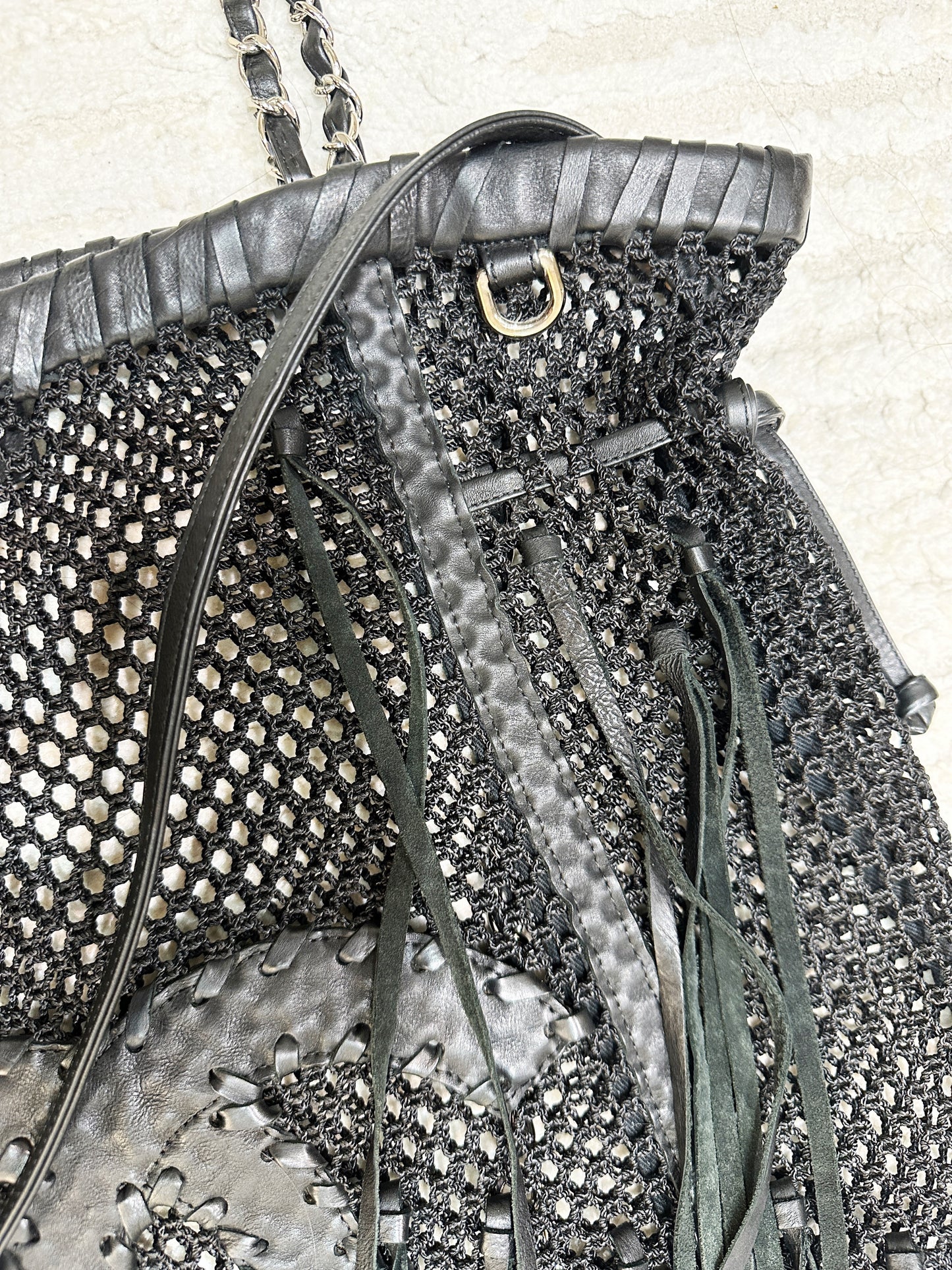 Chanel Limited Edition Resort 2011 Black Fringe Mesh Tote Bag 1373 holo card