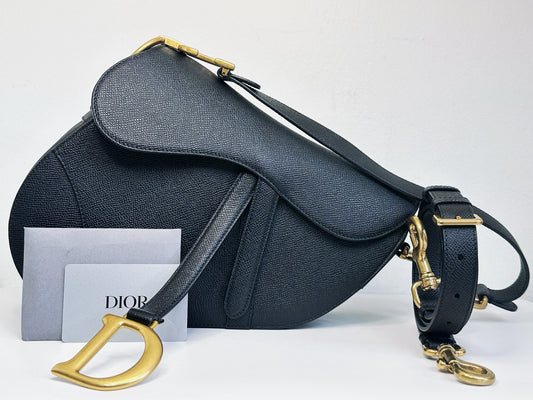 Christian Dior Saddle Bag with Strap Golden Saddle Black Calfskin 2022 year
