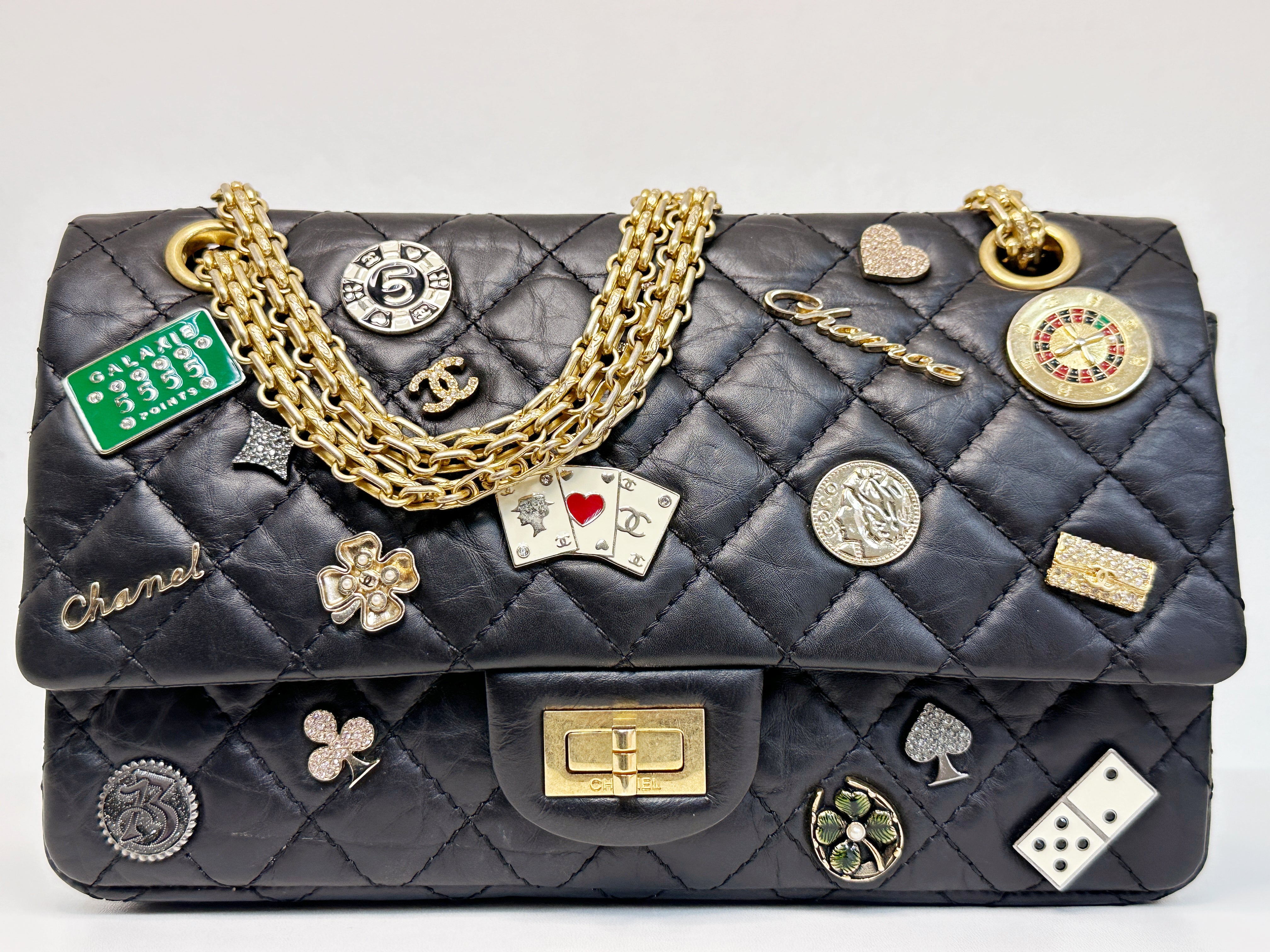 Chanel Small 2.55 Reissue Aged Calfskin Lucky Charms 225 Flap Black GHW