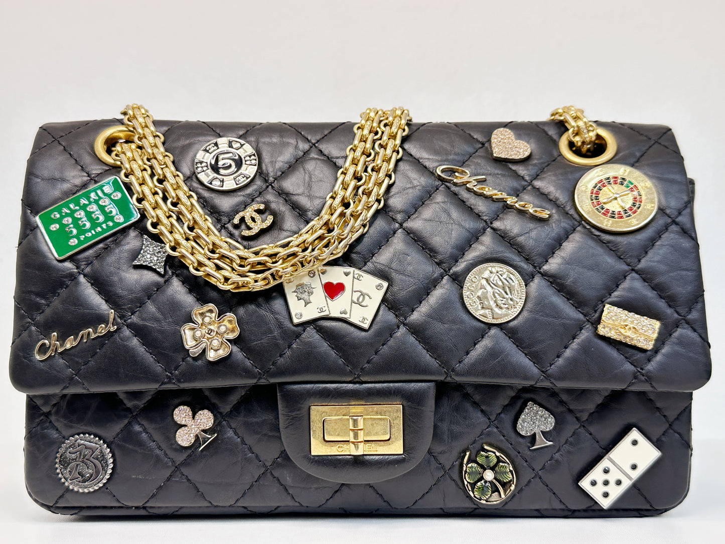 Chanel Small 2.55 Reissue Aged Calfskin Lucky Charms 225 Flap Black GHW