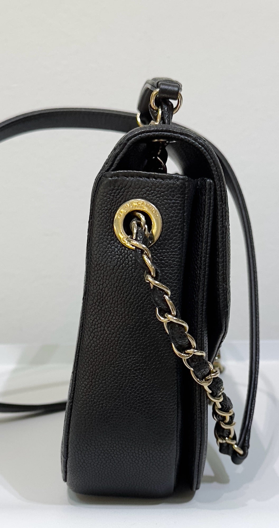 Chanel Flap Bag with Top Handle Black Caviar GHW 23 holo card