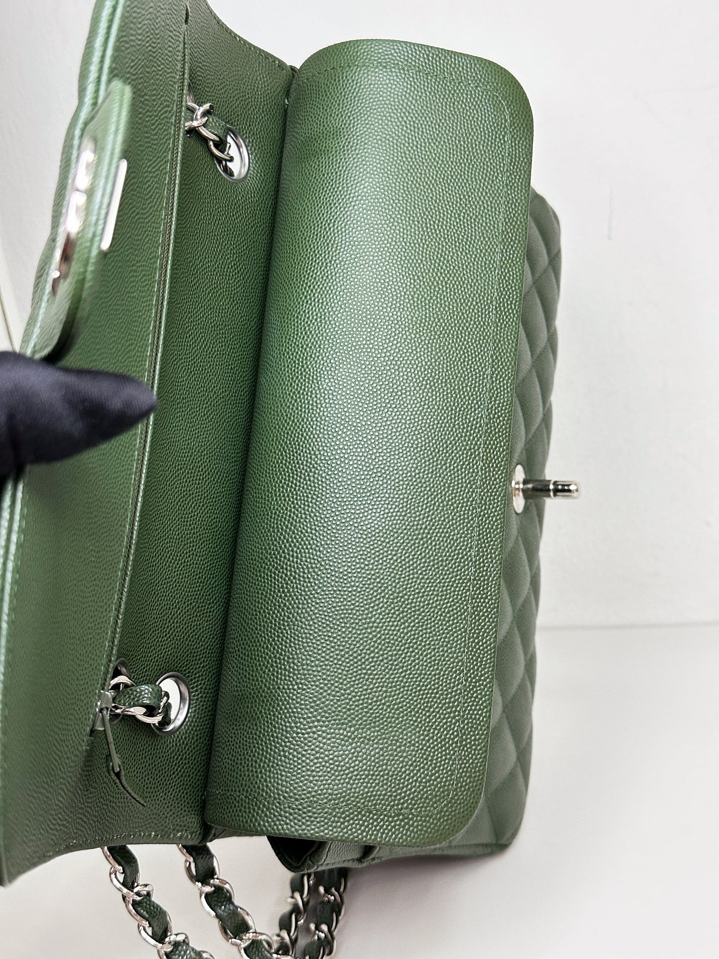 Chanel Medium Classic Quilted Double Flap Bag Green 2517 holo