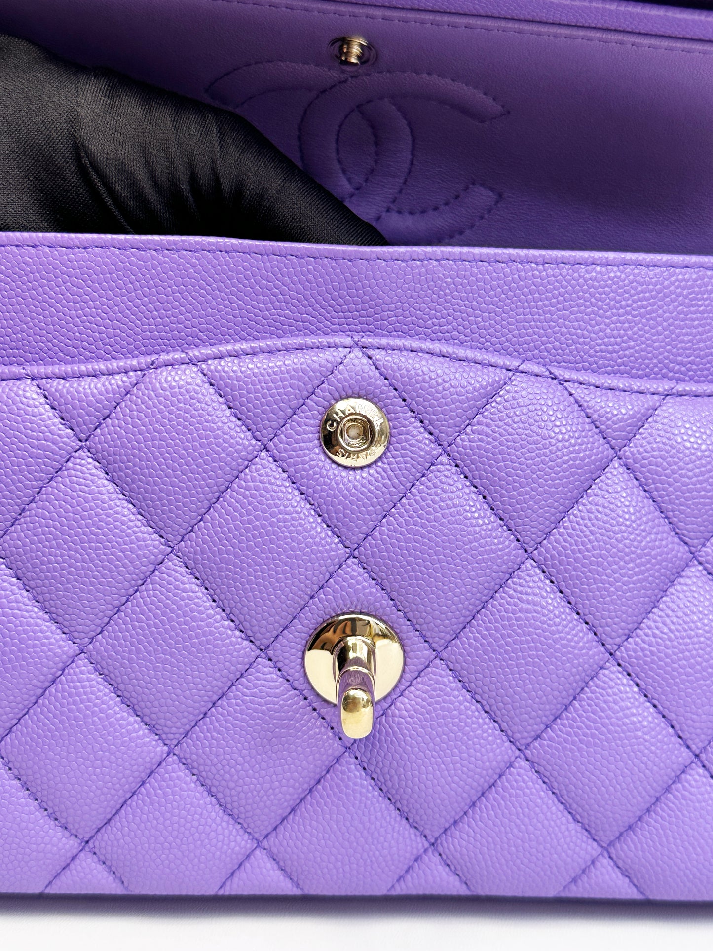 Chanel 20S Small Caviar Classic Quilted Double Flap Bag Purple LGHW 2976 holo card