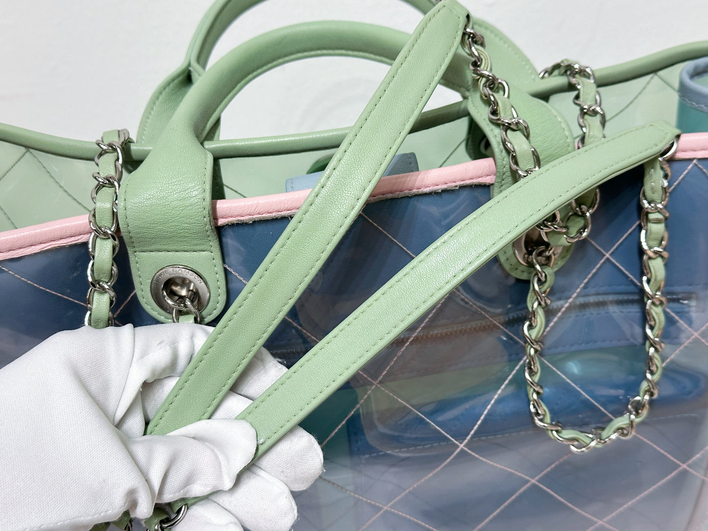 Chanel PVC Green/Pink/Blue Tote bag 2584 holo card
