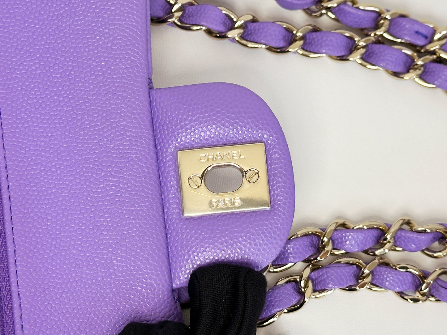 Chanel 20S Small Caviar Classic Quilted Double Flap Bag Purple LGHW 2976 holo card