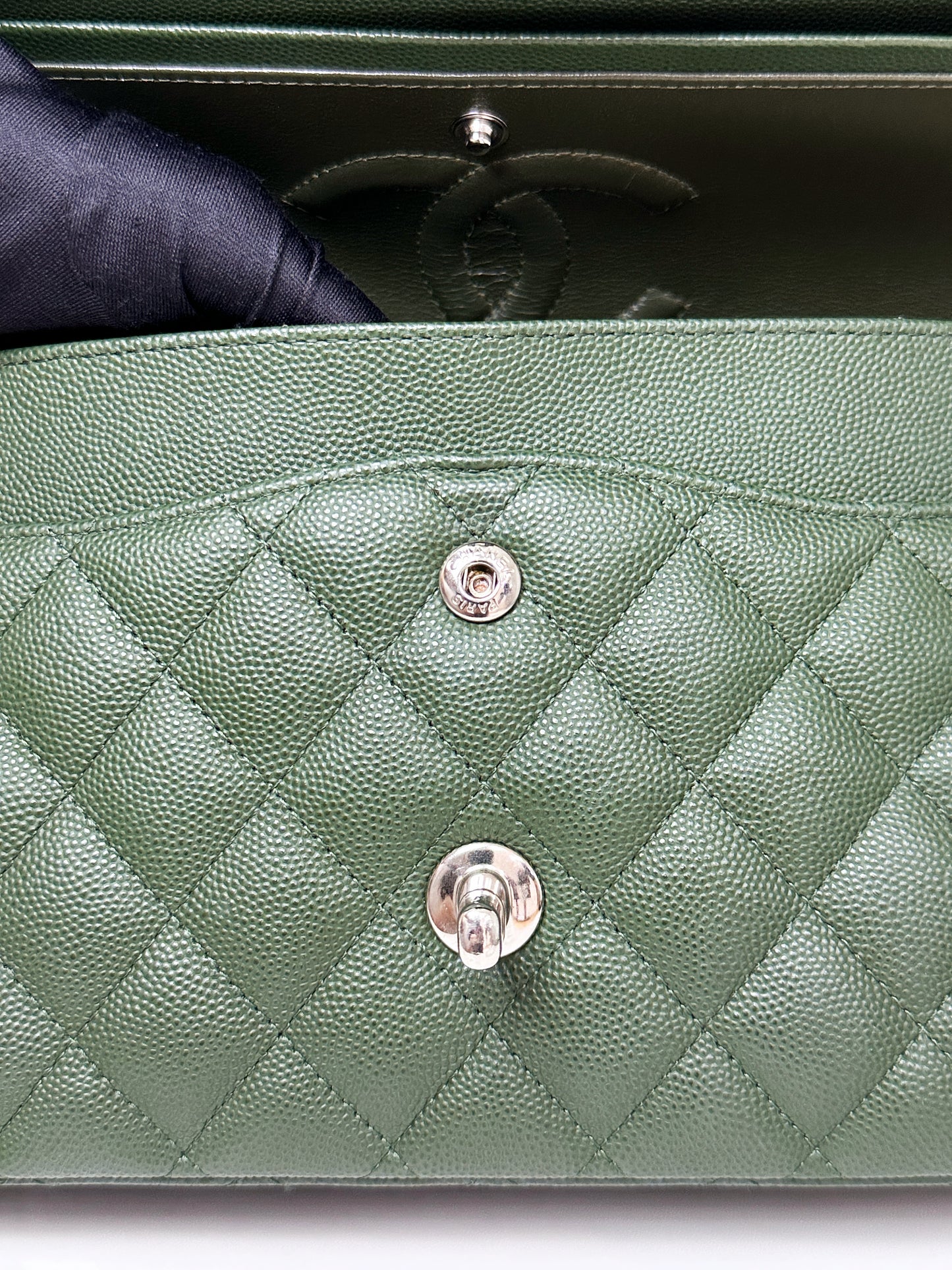 Chanel Medium Classic Quilted Double Flap Bag Green 2517 holo