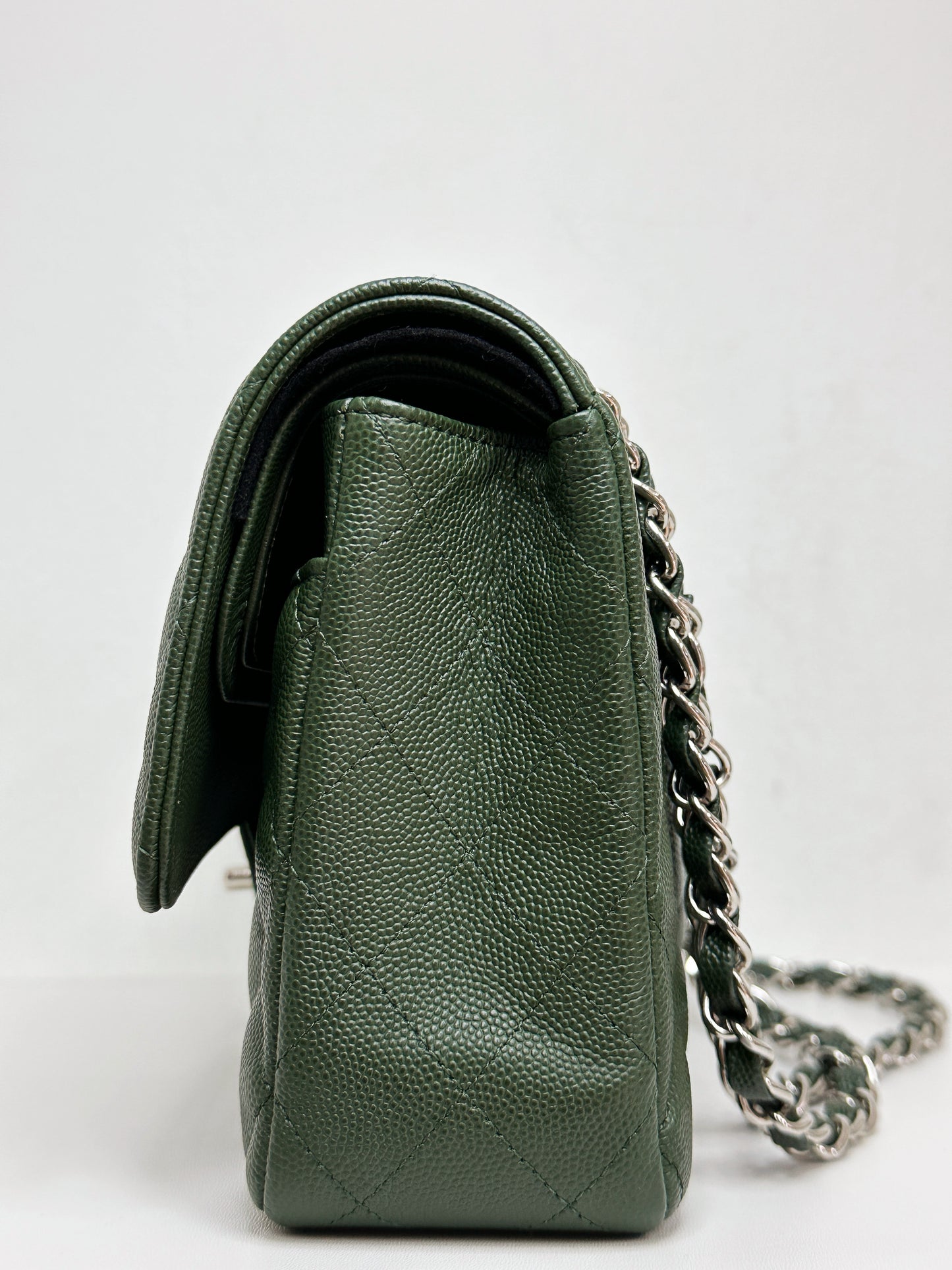 Chanel Medium Classic Quilted Double Flap Bag Green 2517 holo