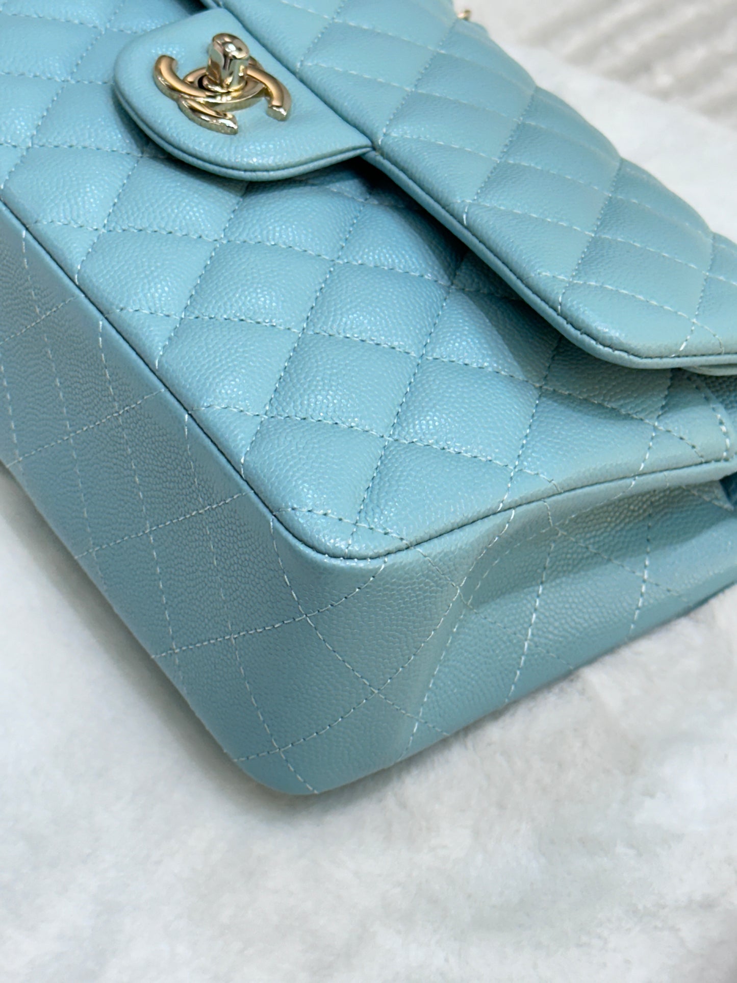 Chanel 20C Small Classic Double Flap Tiffany Blue Caviar GHW