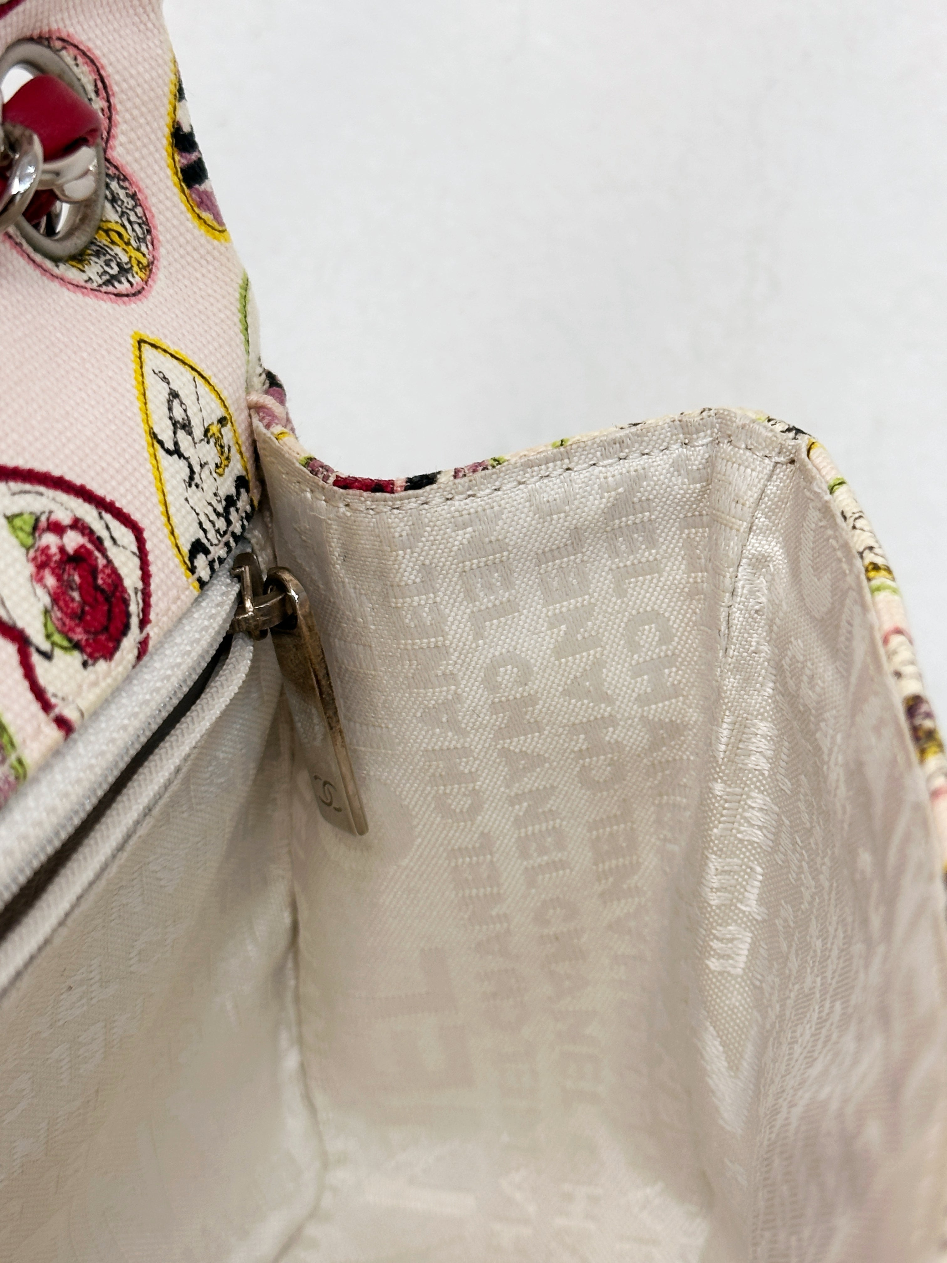 Chanel Valentine Coco Heart Motif Printed Pink Canvas East West Flap Bag 1064 holo