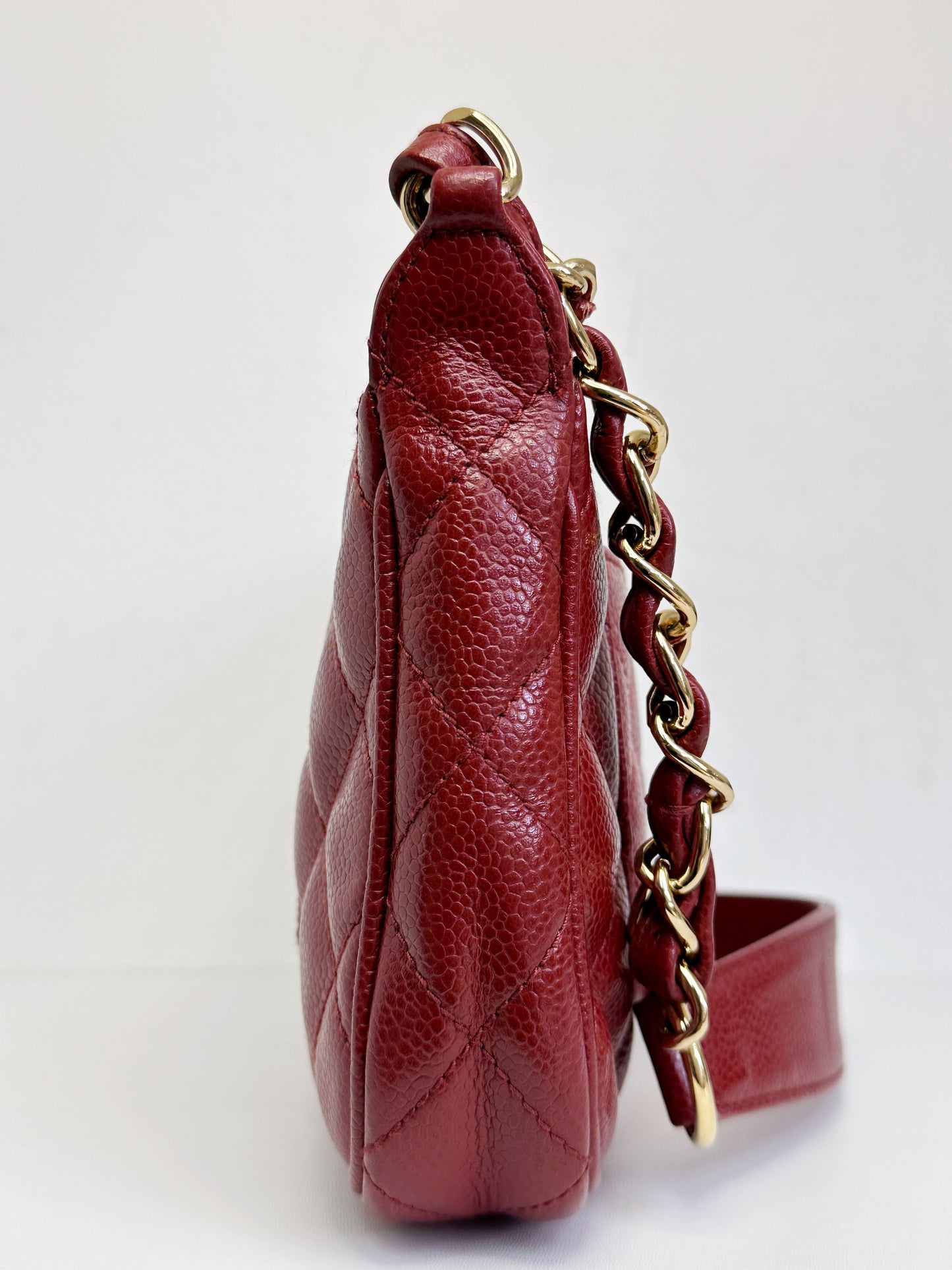 Chanel Small Caviar Quilted Pochette Shoulder Bag Red GHW