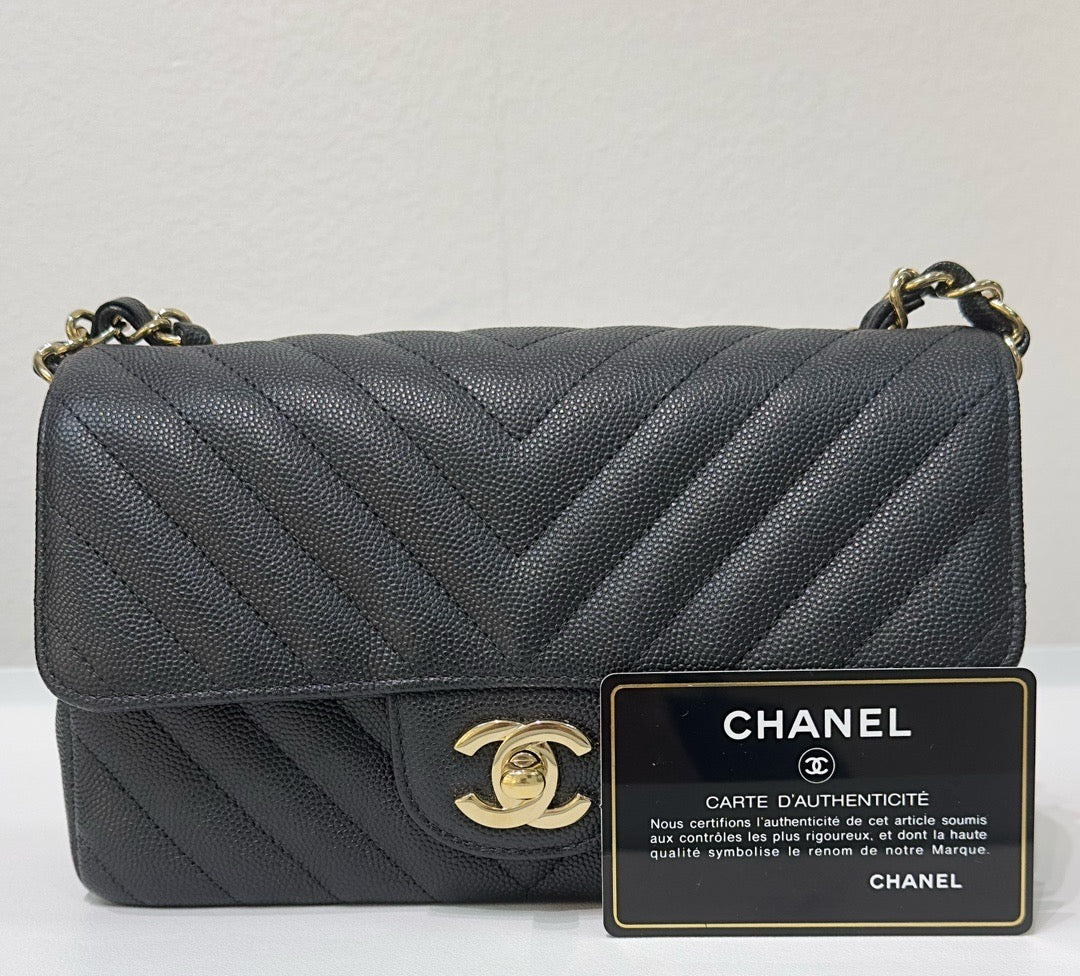 Chanel Mini Chevron Caviar Flap Bag Black GHW