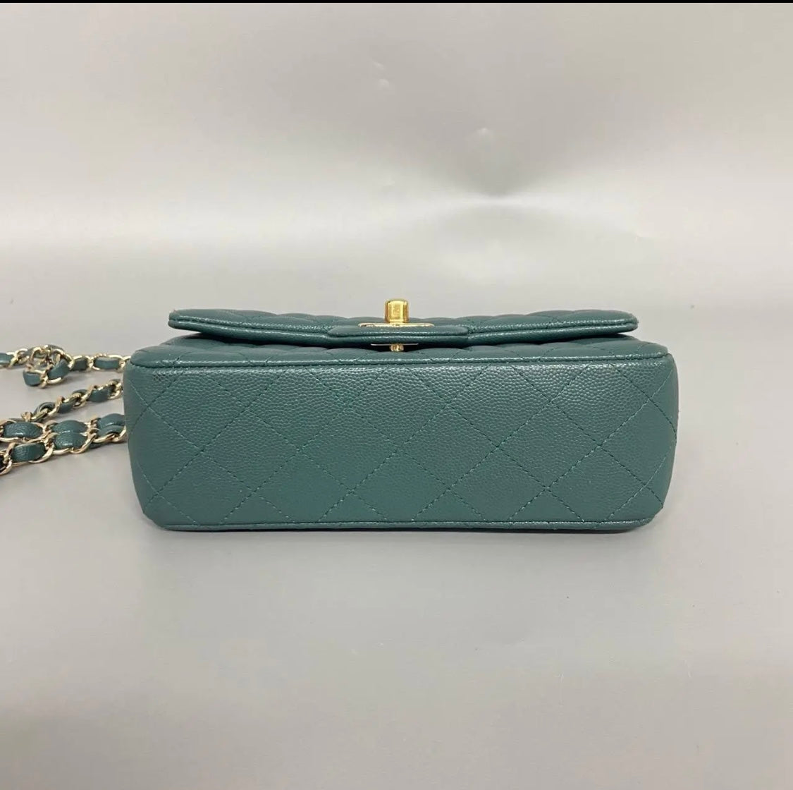 Chanel Mini Rectangle, 17B Dark Turquoise Green Caviar Leather with Shiny Gold Hardware