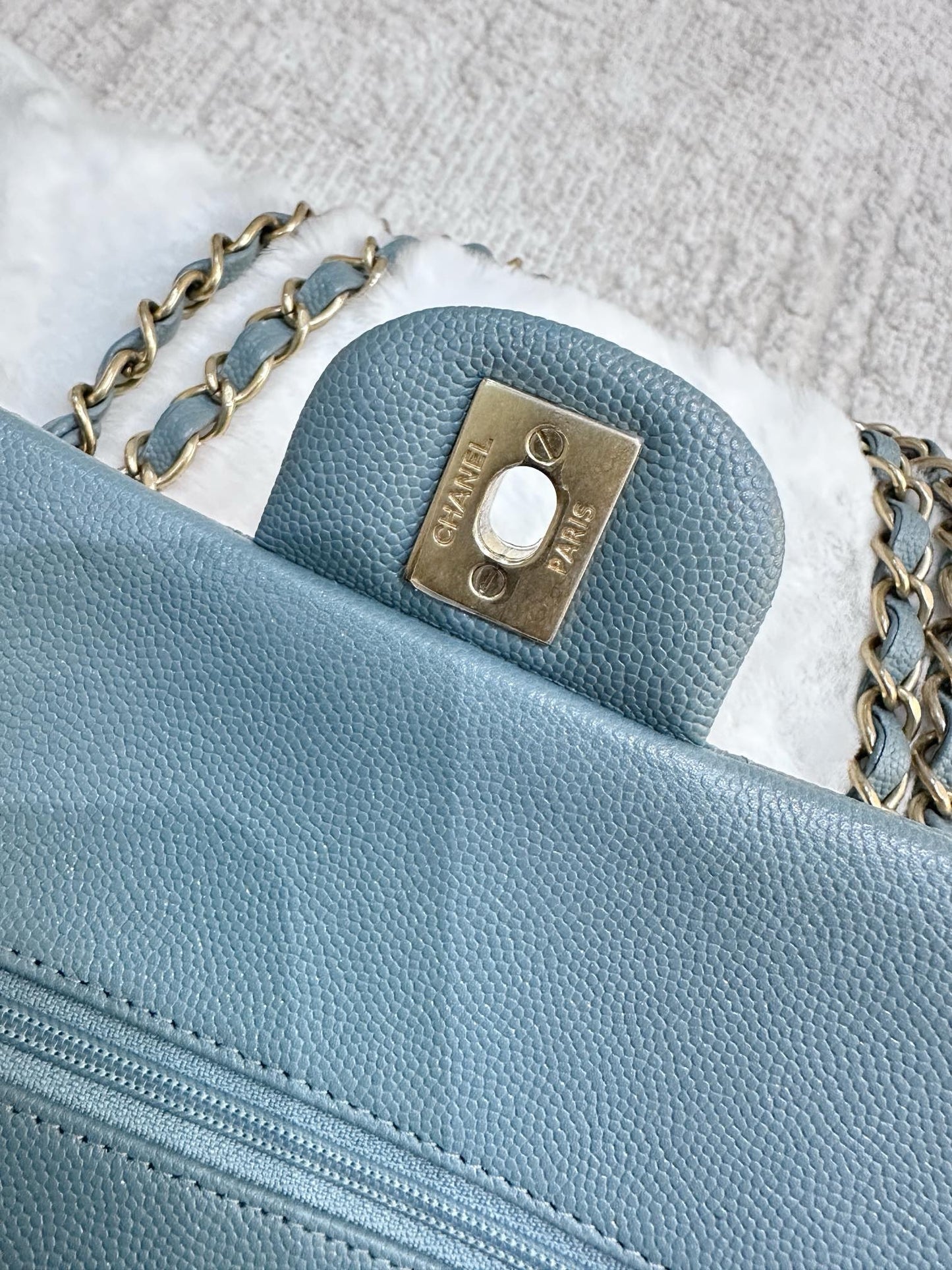 Chanel Medium Classic Sky Blue Bag 18C