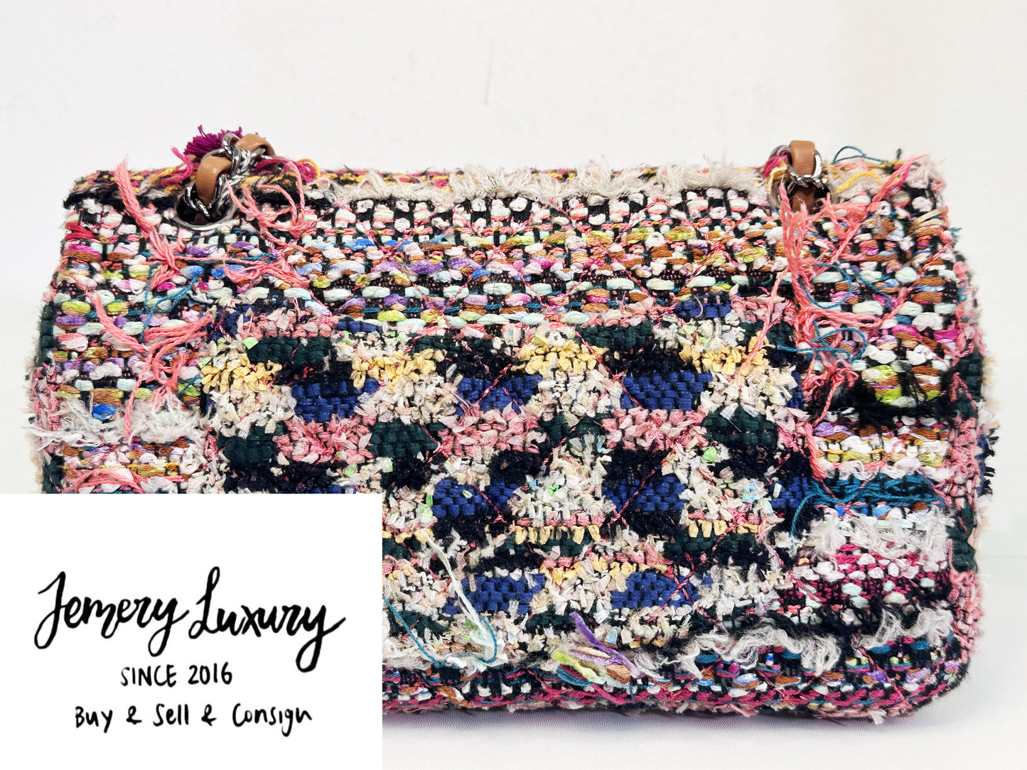 Chanel Pom Pom CC Quilted Tweed Medium Flap Bag