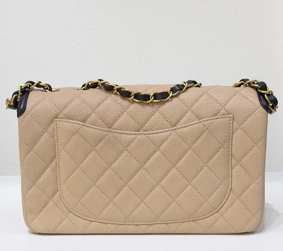 Chanel Medium Caviar Quilted CC Filigree Flap Beige Black