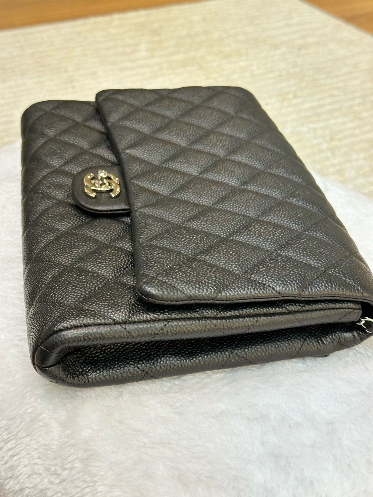 Chanel Black Quilted Caviar Leather Chain Flap Clutch Bag recolor (red to black )1799 holo