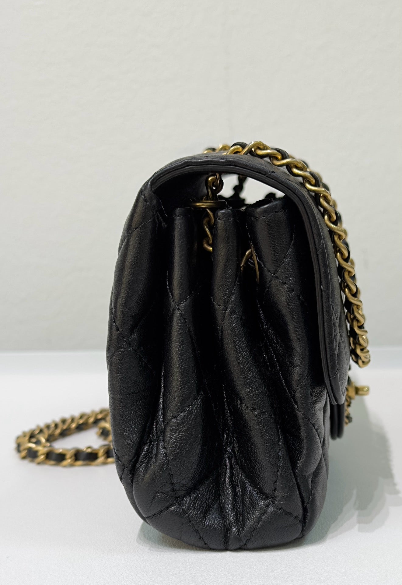 Chanel Small Black Quilted Lambskin Chain Flap GHW