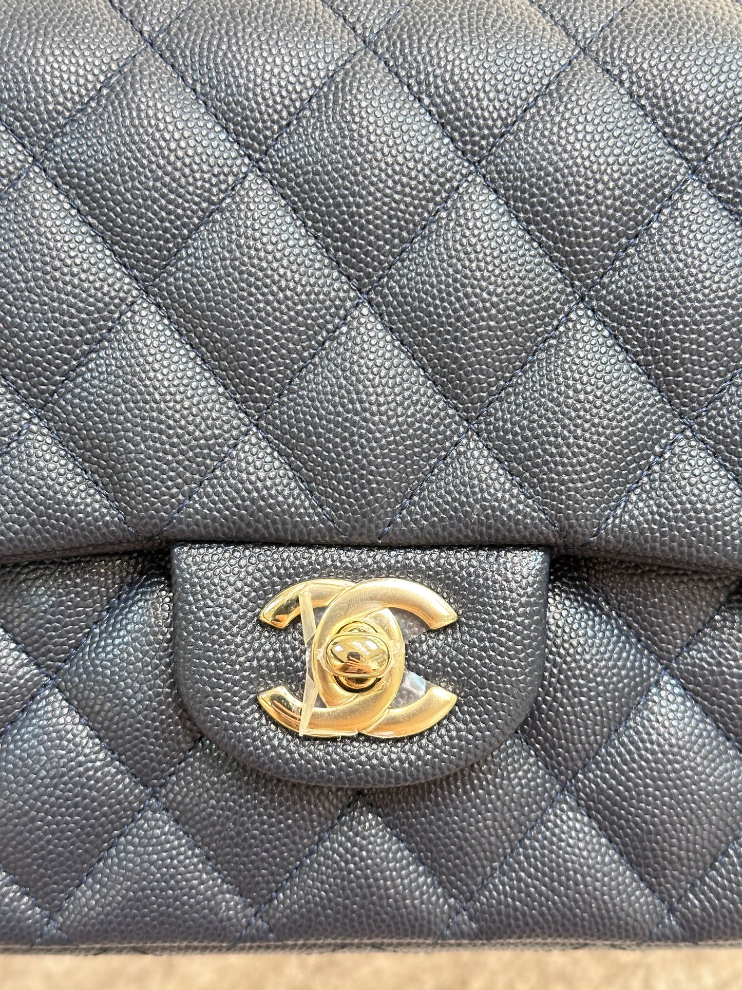 CHANEL Caviar Quilted Medium Double Flap 18B Navy