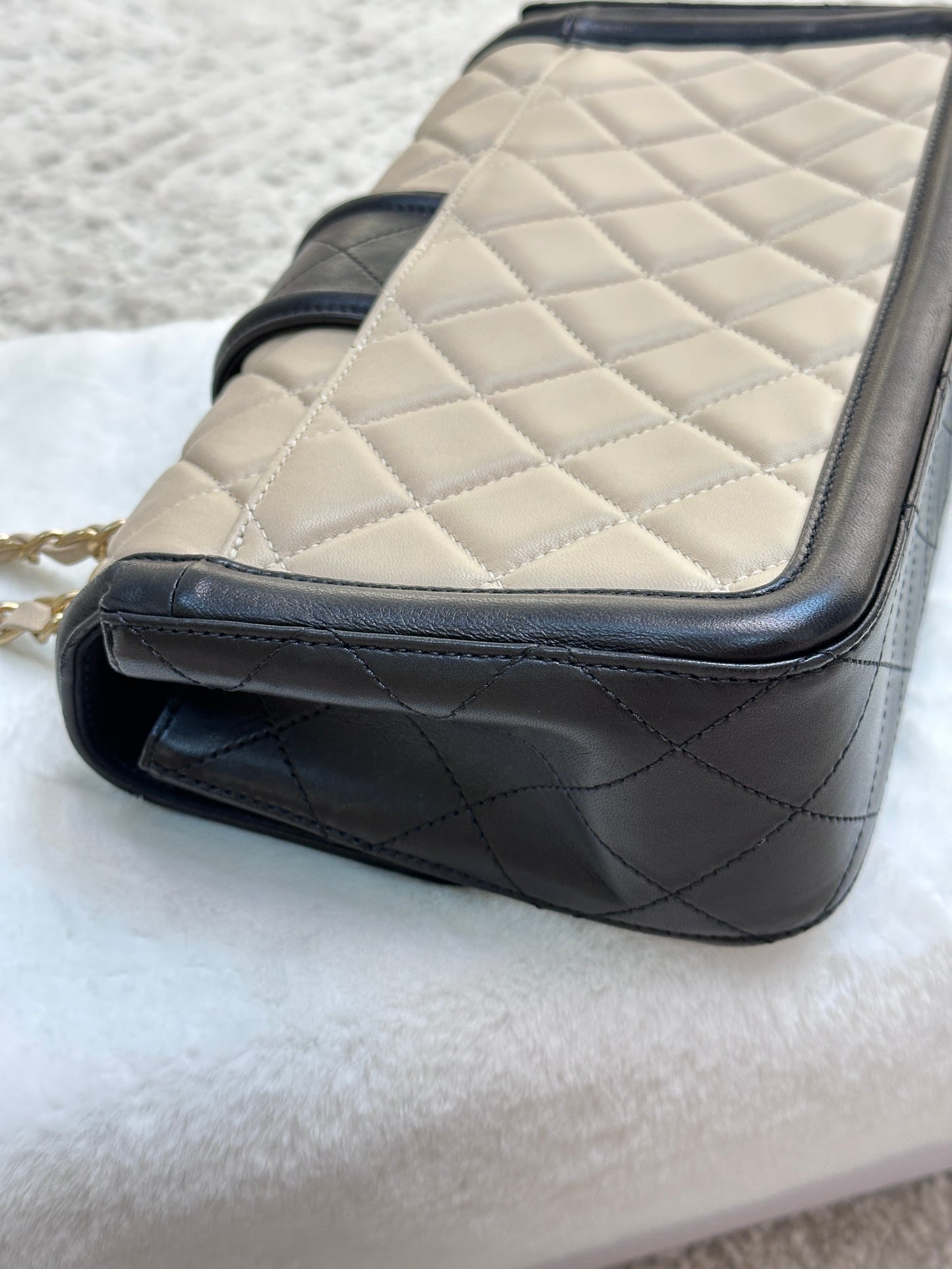 Chanel Medium Lambskin Quilted Elegant CC Flap Beige Black GHW