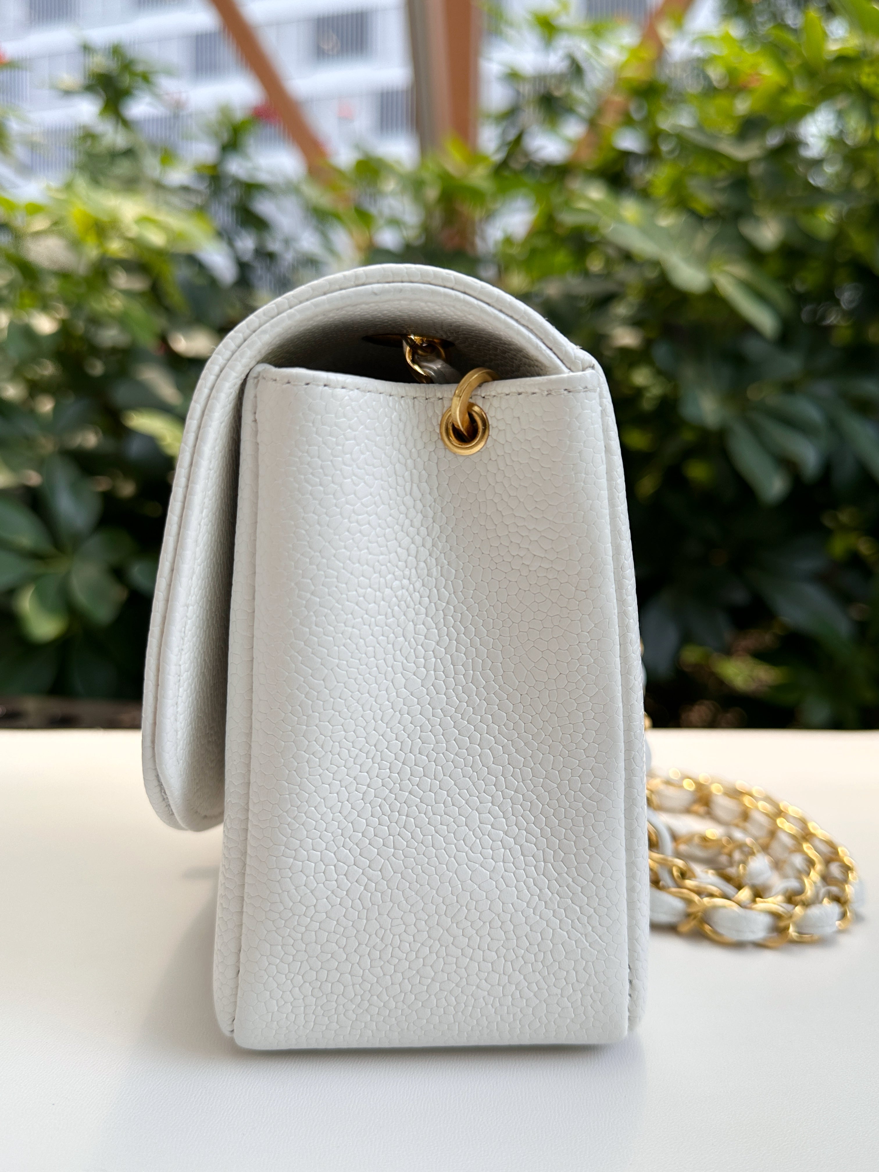 Chanel Vintage Quilted Diana Flap Bag Caviar White 33 holo card