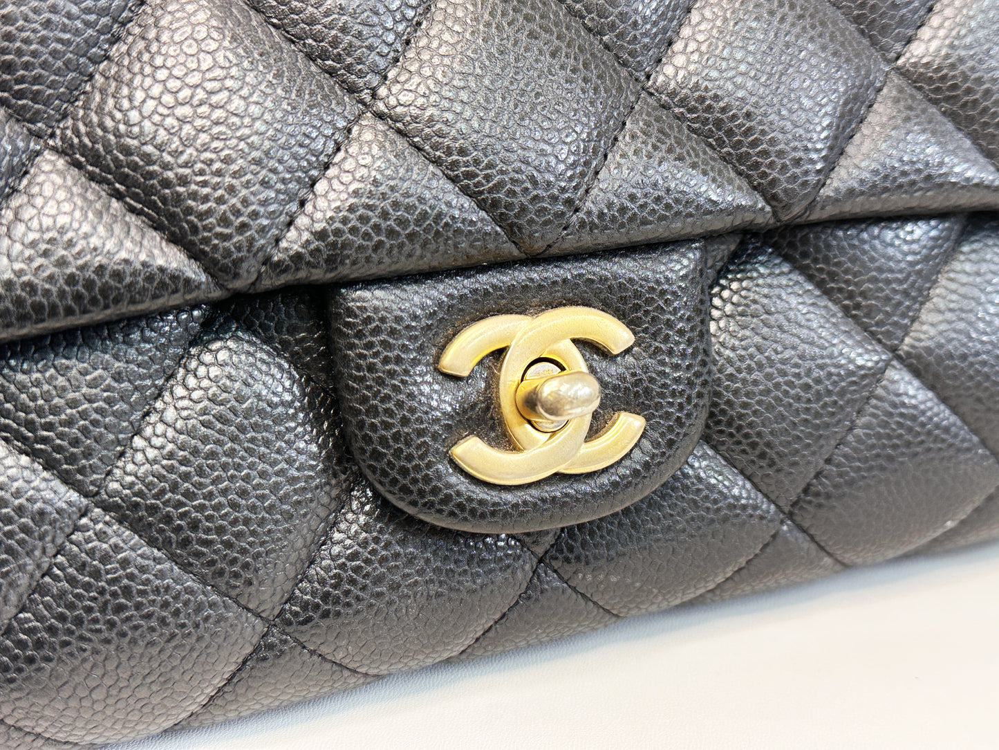 Chanel Caviar Quilted Clutch With Chain Flap Black GHW 2045 holo