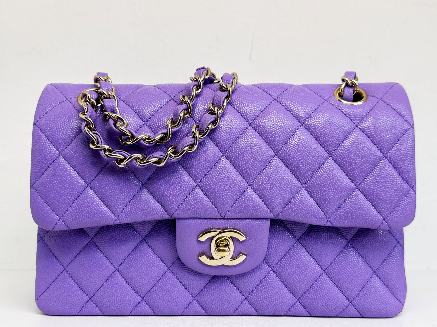 Chanel 20S Small Caviar Classic Quilted Double Flap Bag Purple LGHW 2976 holo card