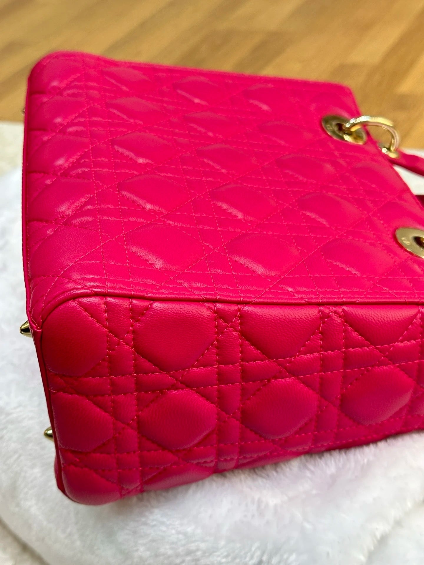 Christian Dior Medium Cannage Lambskin Lady Dior Bag Fuschia Pink GHW