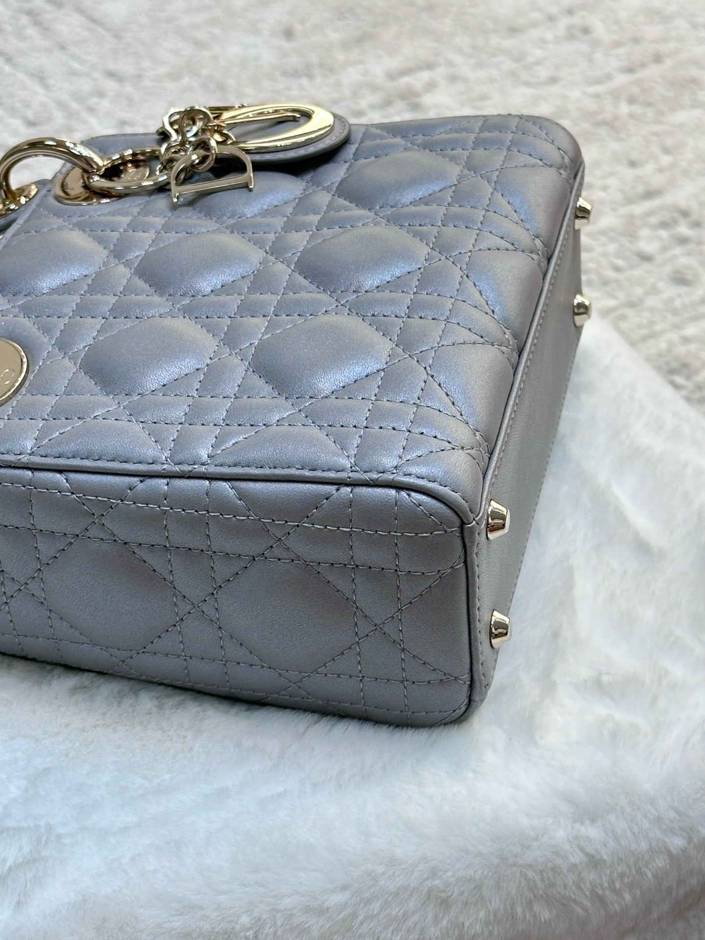 Christian Dior Mini Lambskin Cannage Lady Dior Gray Opaline GHW